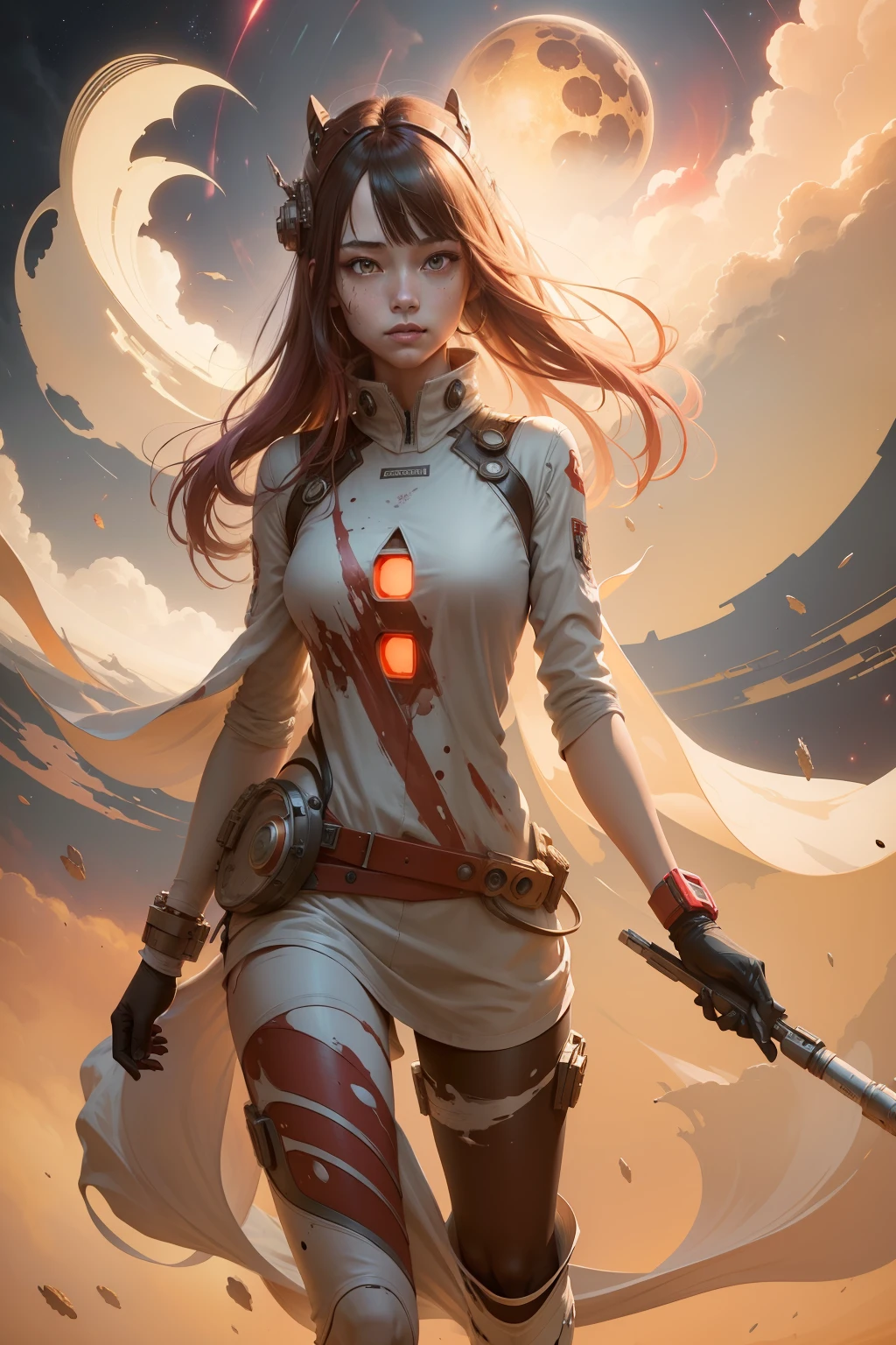 spaceship before a pink-golden planet positive black and blood-red multi color Speedpaint with large brush strokes by , Junji Ito, Ismail Inceoglu, , Gazelli, M.W. Kaluta, richard anderson, paint splatter, white and red ink, a masterpiece, 24k resolution, trending on artstation, horror, terrifying, highly detailed and intricate