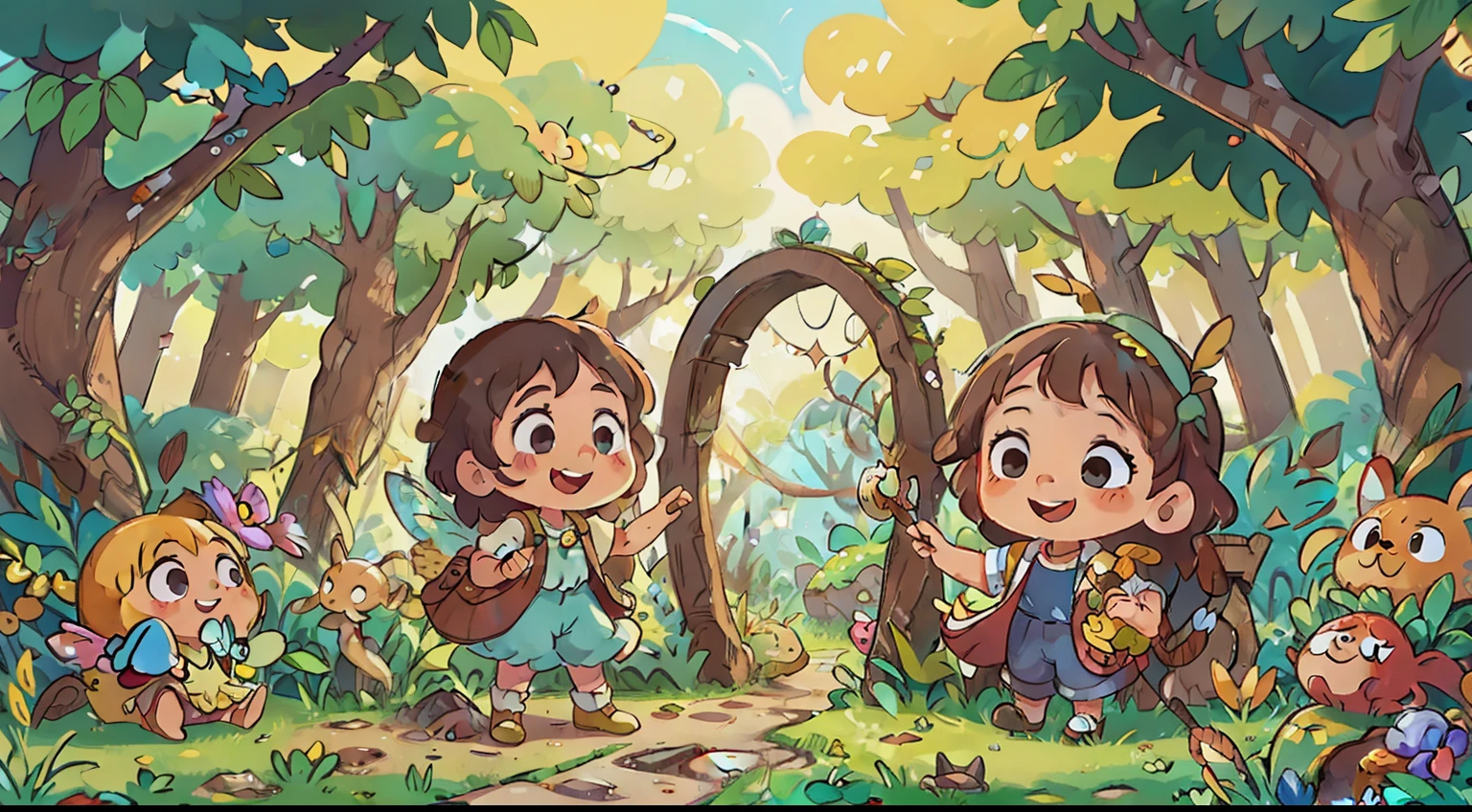 On a sunny morning, at Grandma Fairy's house,
A smiling child, curiosa e encantada,
Descobriu um portal secreto, que a levou sem parar,
Ao Jardim Encantado, A magical place to explore.