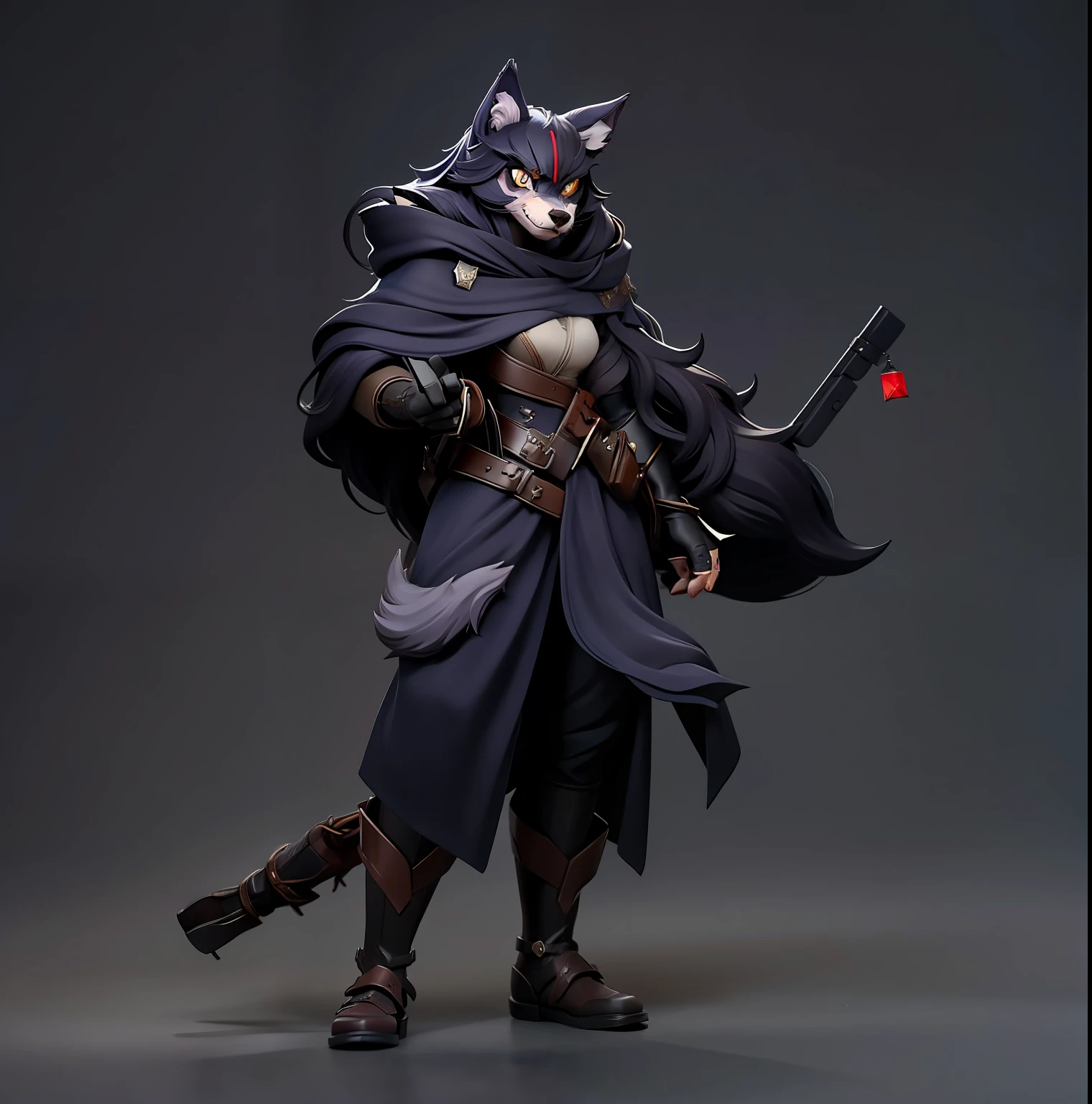((wolf face))、(Lonely woman)、Standing alone、Veteran Hero、Half-beast、An ultra-high picture quality、Delicate depiction