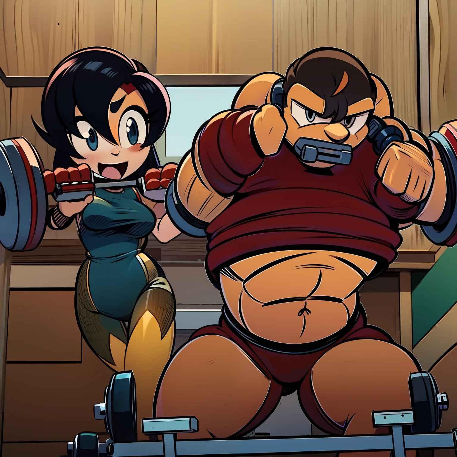 Podcasts,husband and wife,animesque,screen cap,Sketched,Good composition,Powerlifting,a couple,teamwork,exercise,radio,microphone,Dumbell,Not nasty,healthy,A dark-haired,Well-proportioned body