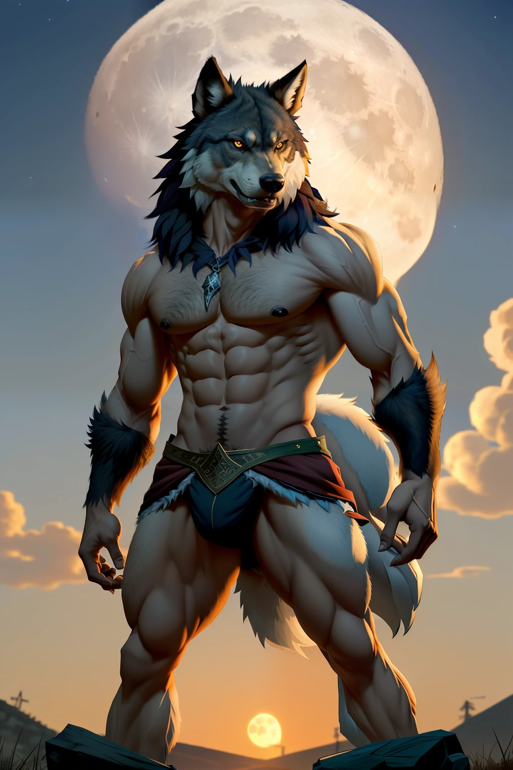 Arad people with wolf head and full moon in background, muscular werewolf, a minotaur wolf, anthropomorphic wolf male, angry high moral y werewolf, werecreature, furry wolf, furry fantasy art, anthropomorphic wolf, an anthro wolf, anthropomorphic wolf, muscular character, hairy chest, anthro art