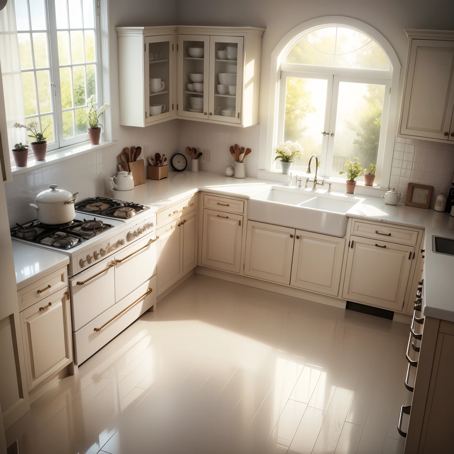 The kitchen is high class gorgeous noble white beautifully delicate