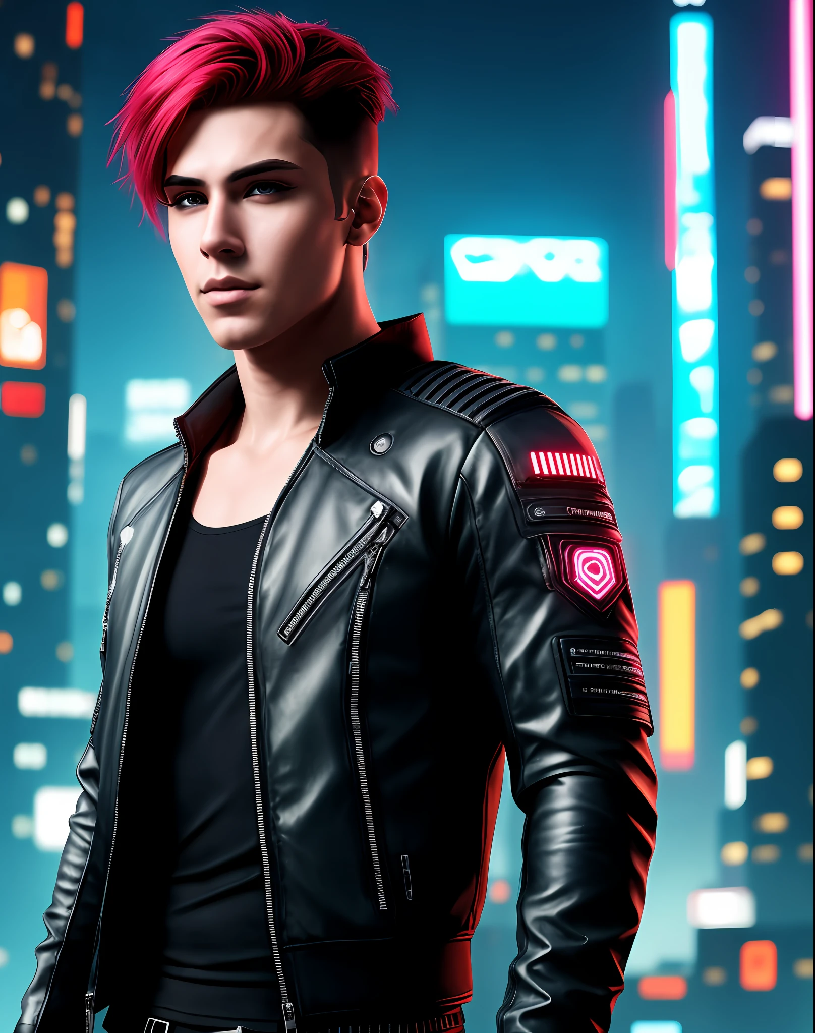 Change background cyberpunk handsome boy, realistic face, 8k, ultra realistic