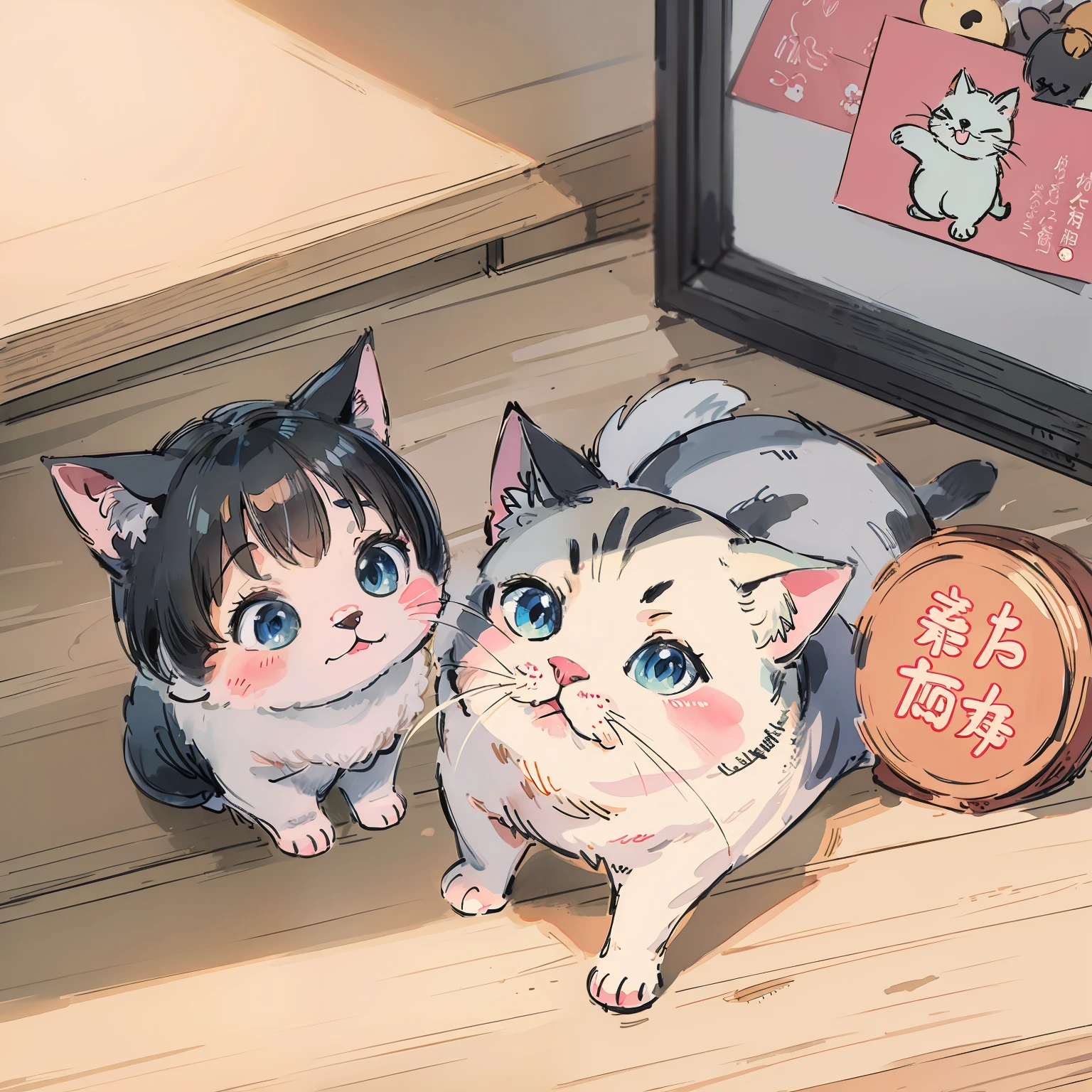 Illustration、stamp、catss、cute little