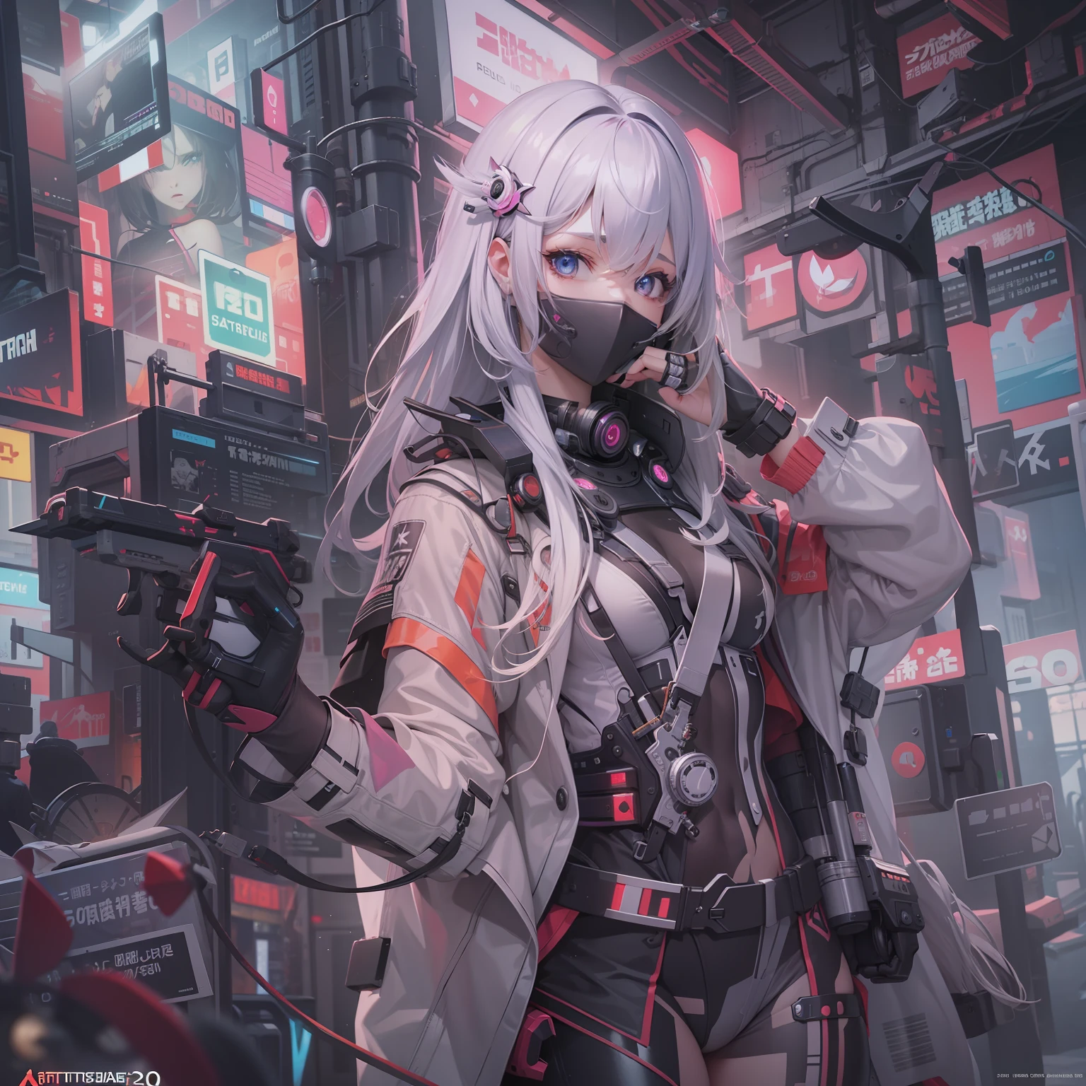 ​masterpiece、detaileds、Delicate touch、cyberpunked、2080s、animesque、girl with、trending on artstationh、Rachel Walker、
