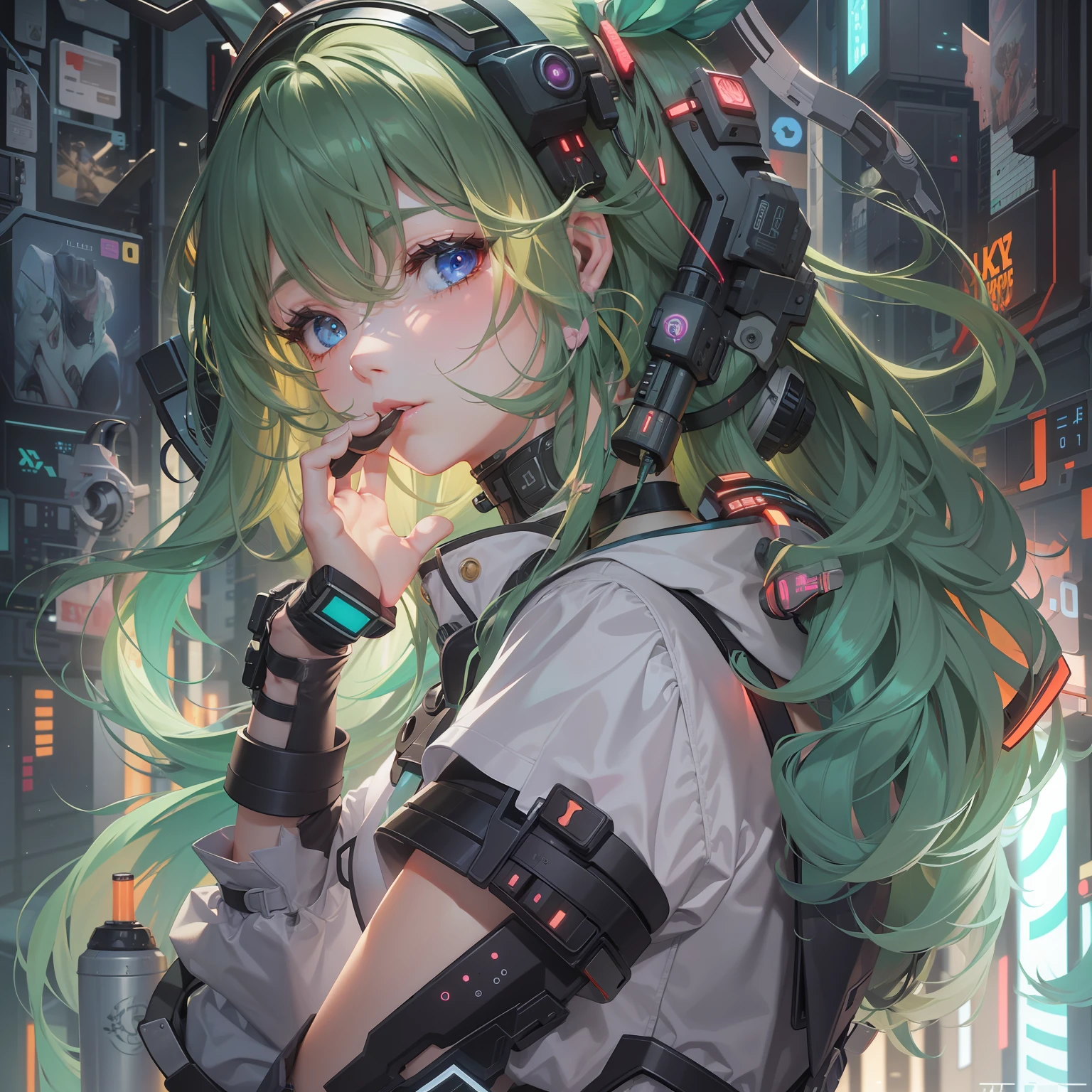 ​masterpiece、detaileds、Delicate touch、cyberpunked、2080s、animesque、girl with、trending on artstationh、Rachel Walker、