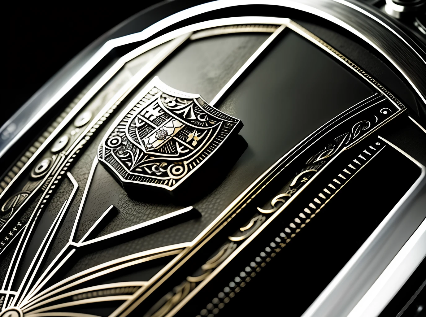 Shield badge made of metal, (Cyborg:1.1), ([Tail | detailed wire]:1.3), (Intricate details), hdr, (Intricate details, ultra - detailed:1.2), cinema shot, Vignette, Centered