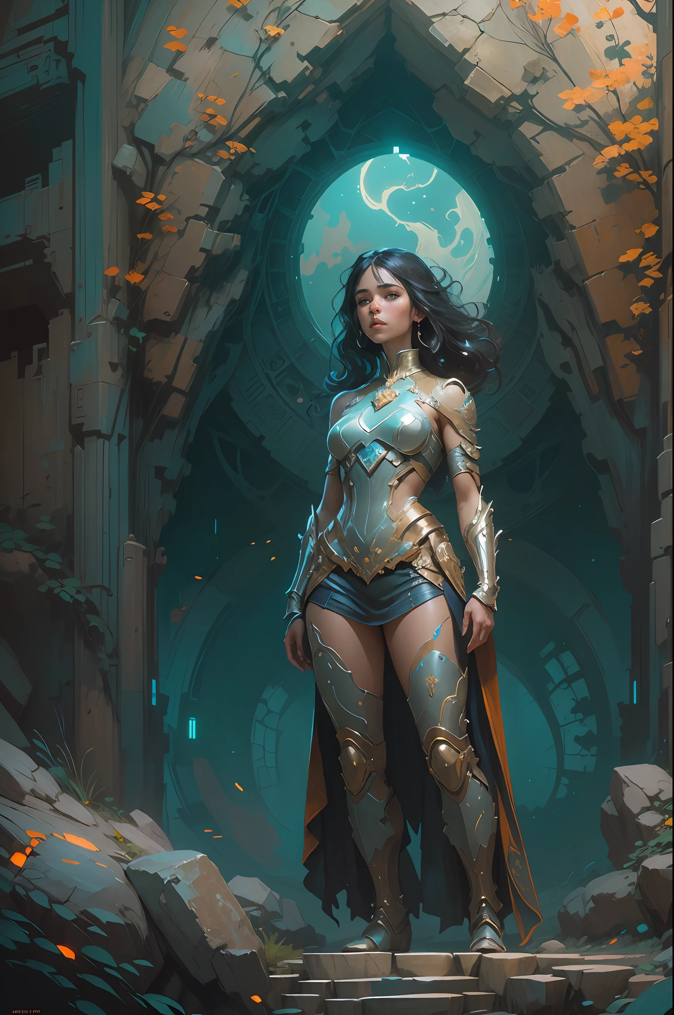 Portrait of a girl standing on a marvelous stone, standing gitl:1.2, (Low contrast ), colorfantasystyle, Oil painting on matte canvas, sharp detailed, the expanse scifi spacescape ceres colony, Intricate, Highly detailed, Digital painting, plethora of colors, smooth, Sharp focus, illustration, Unreal Engine 5, 8K, art by artgerm and greg rutkowski and alphonse mucha , art by midjourney