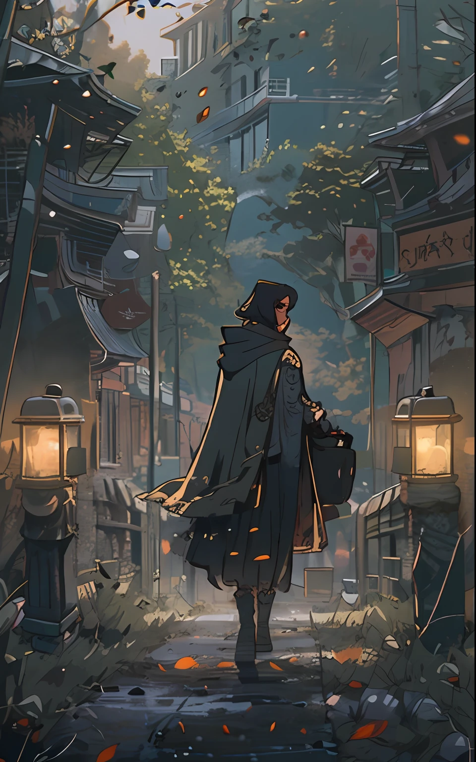 独奏.  In the foreground: TRON+ A girl of thirty years old sits on the throne, in a long cloak, long dark hair, looks at the stones hanging in the air, A bridge is visible in the background, an intricate, Pattern, Realistic fantasy, 7K,A hyper-realistic, hyper-detailing, analog style, The wind whirls the leaves, The leaves are twisted into a spiral, The leaves fall off, , humble, An old cloak, detailed skin, Matte skin, soft-lighting, sub-surface Scattering, Realistic, Heavy shadow, Masterpiece, Best Quality, ultra realistis, 8K, the golden ratio, Intricate, high detail, Film photography, soft focus, Lonely girl in a raincoat with a hood on her head, An old scarf, wrapped around the head, Detailed appearance, Четкость 8 K, A huge loose rope weighs in front, In his hands, He's holding a huge rope, A whirlwind of leaves beneath your feet, BREAK , Illustrate a monochromatic world with the addition of green, Use only shades of black, White & gris, To convey depth, Emotions and striking visual impact. Landscapes."street fighter", in the style of 0MIB, many people, slums