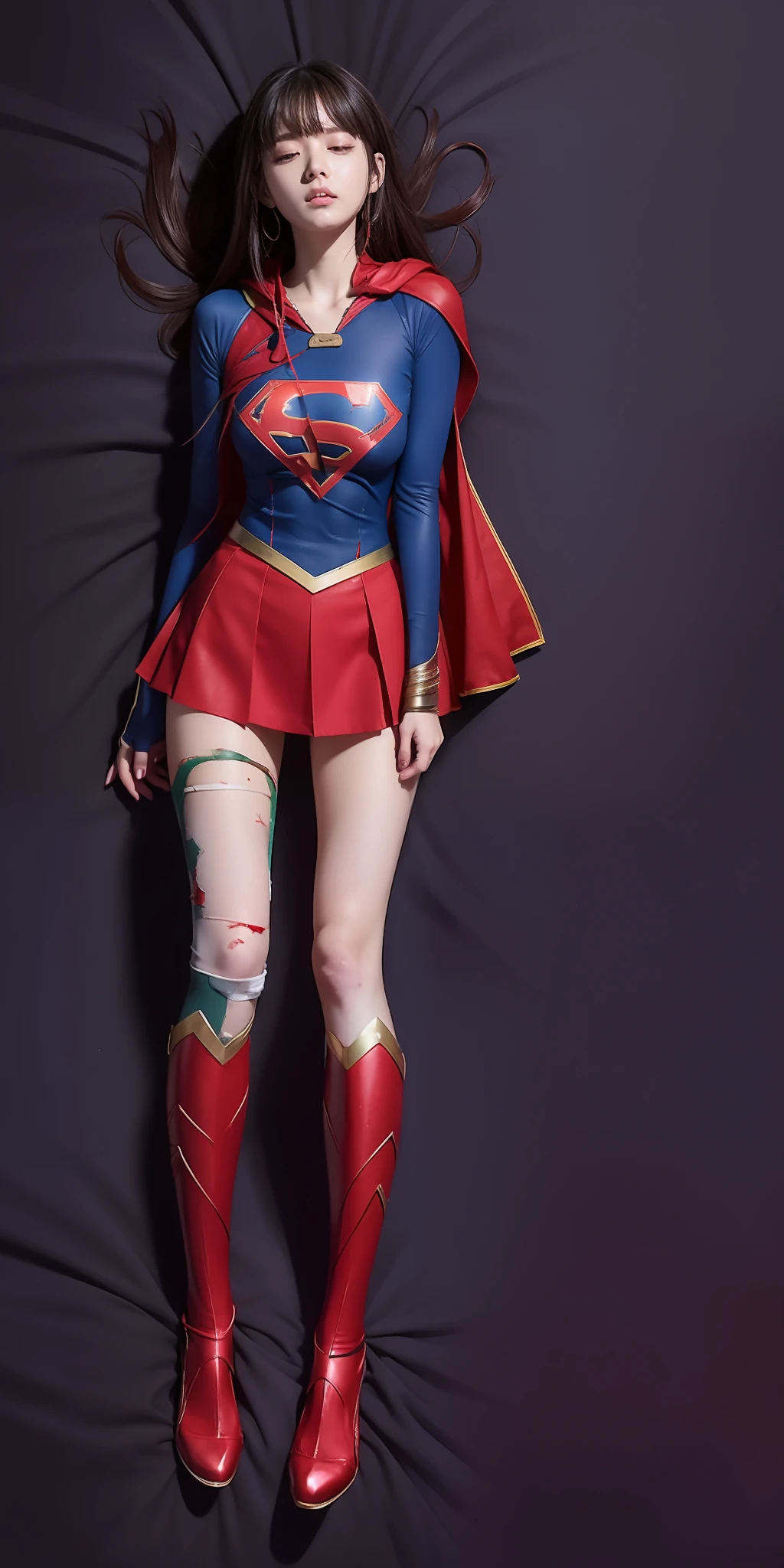 Bleeding、Injured、s asleep、Painful look、Clothes are shreddly torn、Bilibili、Tight body、super girl、Bloody、Bloody