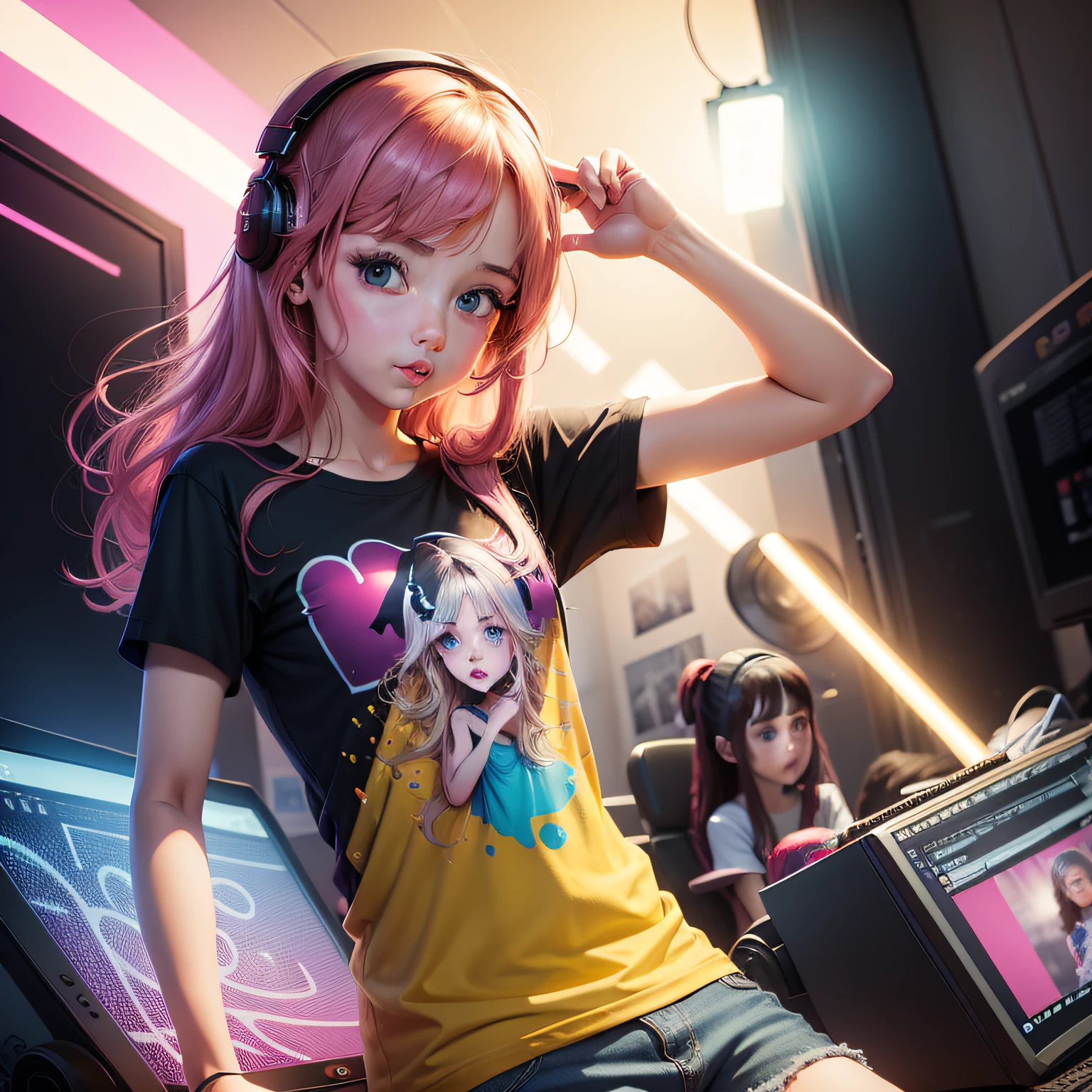 Create an image for  T-shirt print with music theme and well COLORFUL DIGITAL ART DRAWING STYLE