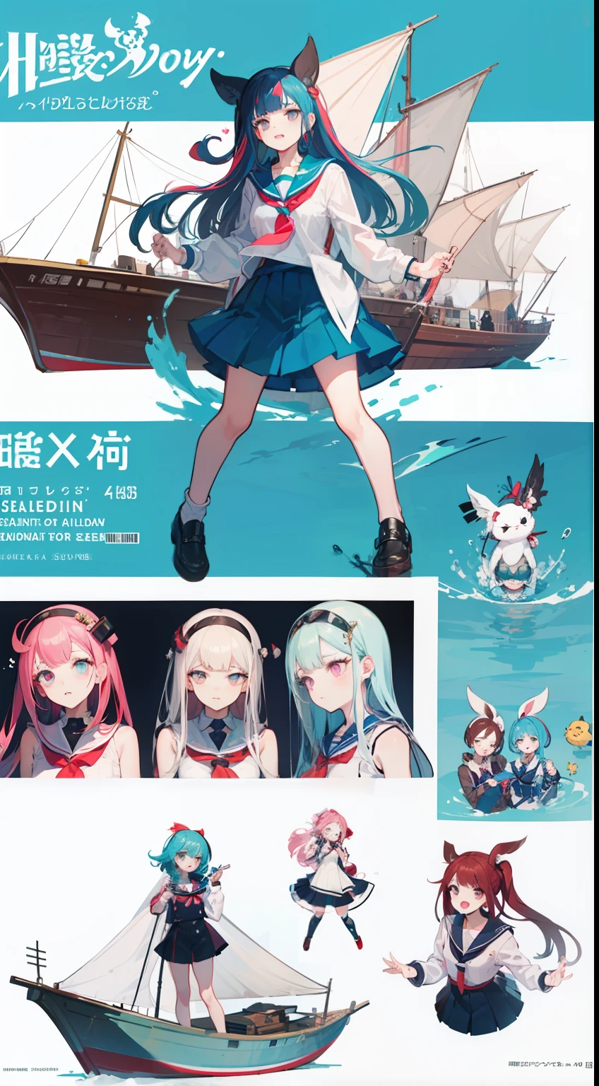 Look up。sailors。On the boat。helm。There is concept art by Funaka Sekka on the sea, Pisif, Sots Art, ace attorney style, rimuru and milim, puce and vermillion, offcial art, vermillion and cyan, digital art from danganronpa, , Official character art waiting to begin