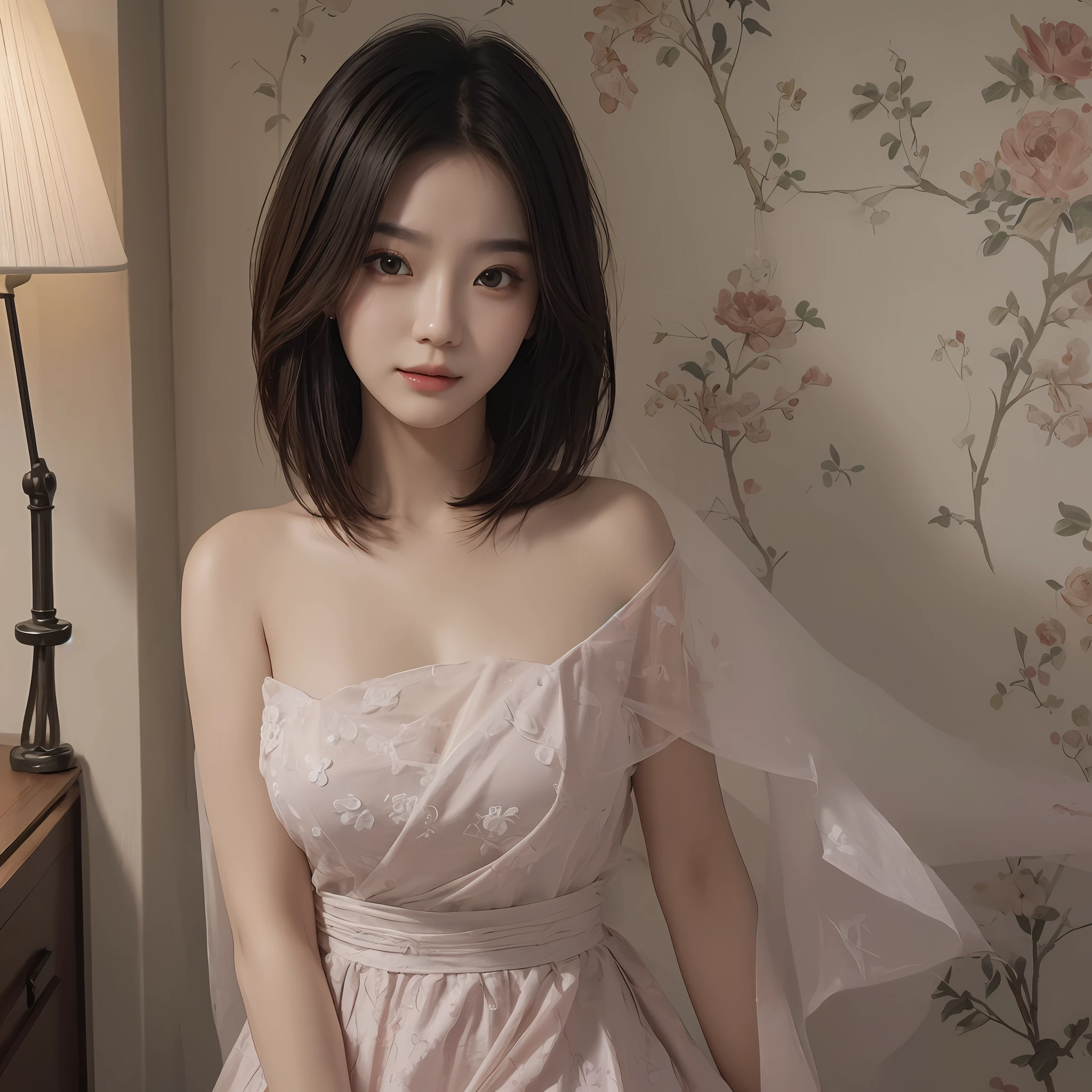 ​masterpiece、The highest image quality、hightquality、Beautuful Women、japanes、Popular Korean Makeup、detaileds、Swollen eyes、A detailed eye、Detailed skin、Beautiful skins、超A high resolution、(Realistis:1.4)、very extremely beautiful、Slightly younger face、Beautiful skins、thin-waist、(A hyper-realistic)、(illustratio)、(hight resolution)、(8K)、(ighly detailed)(The best illustrations)、(beautifully detailed eyes)、(ultra-detailliert)、(wall-paper)、(详细的脸)、looking at the viewers、fine detailed、 A detailed face、pureerosfaceace_v1、a smile、Looking straight ahead、photos realistic、Bright lighting、profetional lighting、Colorful hair color、(((very_short_hair)))、brightly lit room、painterly、picture frame