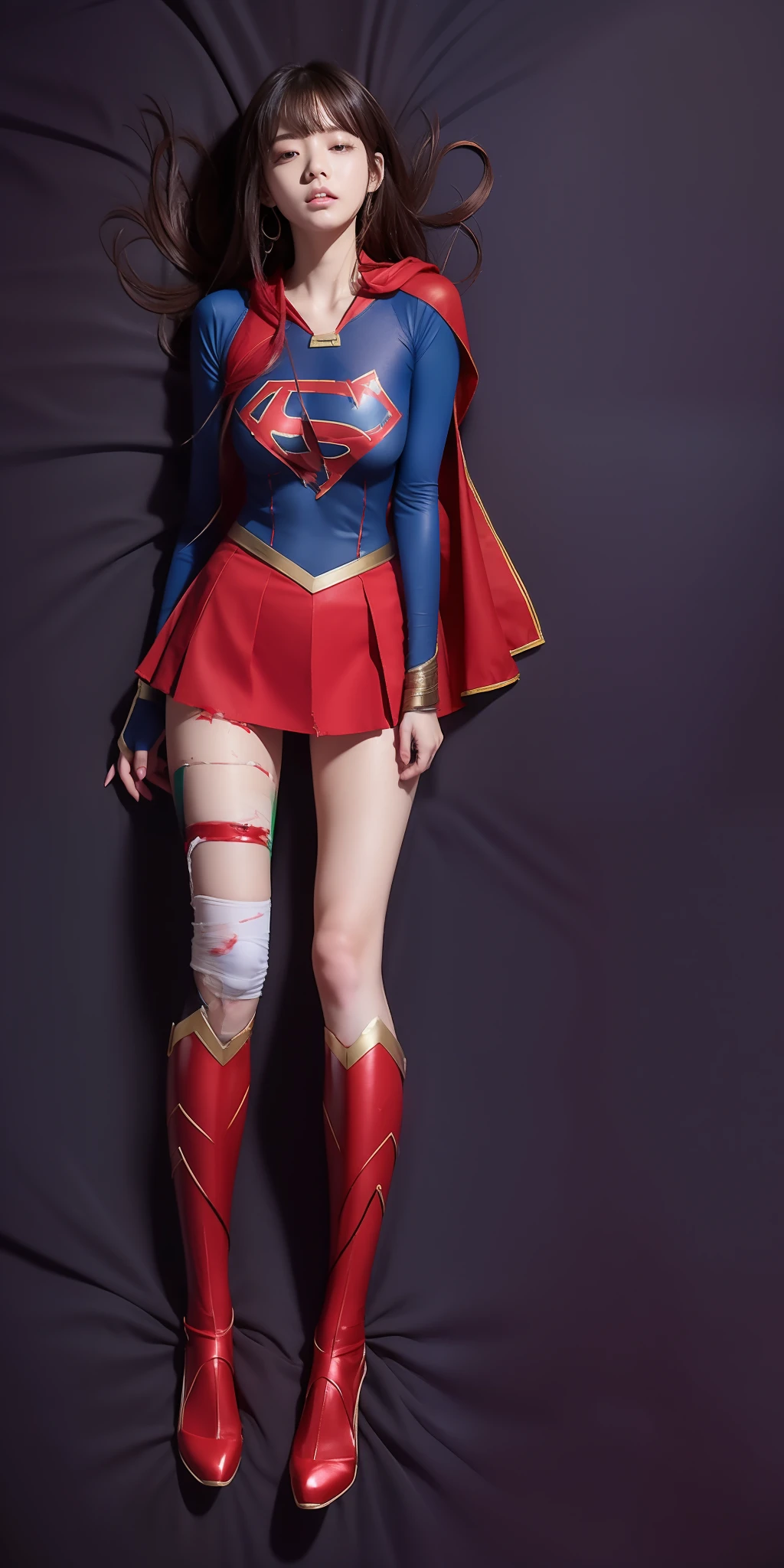 Bleeding、Injured、s asleep、Painful look、Clothes are shredded and torn、Bilibili、tight body、super girl、Bloody、Bloody、Bandaging、a beauty girl