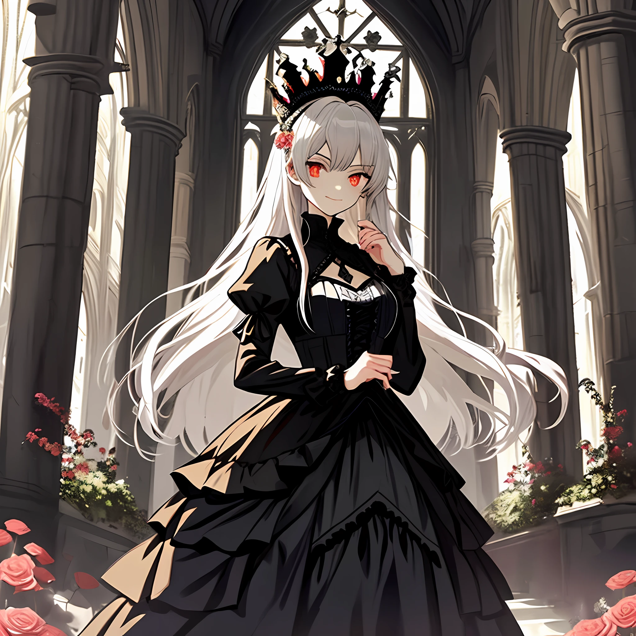 Anime - Stylistic image of a woman in a black dress with a crown, Elegant Gothic princess, gothic maiden anime girl, Anime girl wearing black dress, gothic princess portrait, anime key visual of elegant, Guweiz in Pixiv ArtStation, she is the queen of black roses, trending on artstation pixiv, Guweiz on ArtStation Pixiv