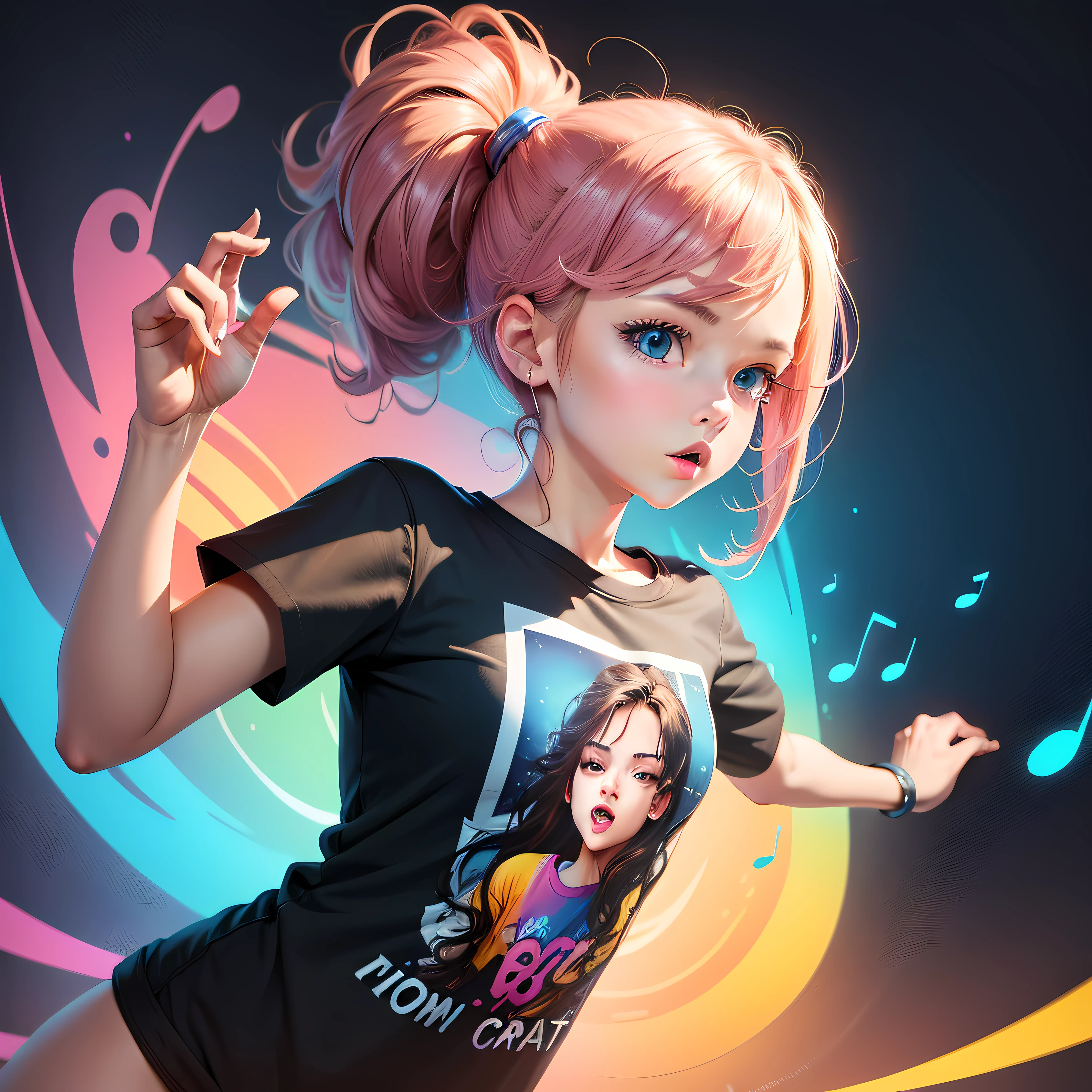 Create an image for  T-shirt print with music theme and well COLORFUL DIGITAL ART DRAWING STYLE