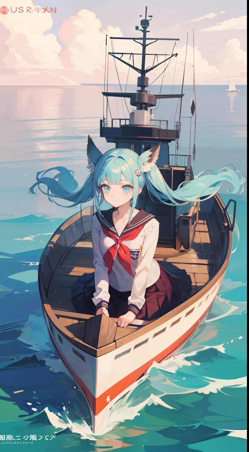 Look up。sailors。On the boat。helm。There is concept art by Funaka Sekka on the sea, Pisif, Sots Art, ace attorney style, rimuru and milim, puce and vermillion, offcial art, vermillion and cyan, digital art from danganronpa, , Official character art waiting to begin