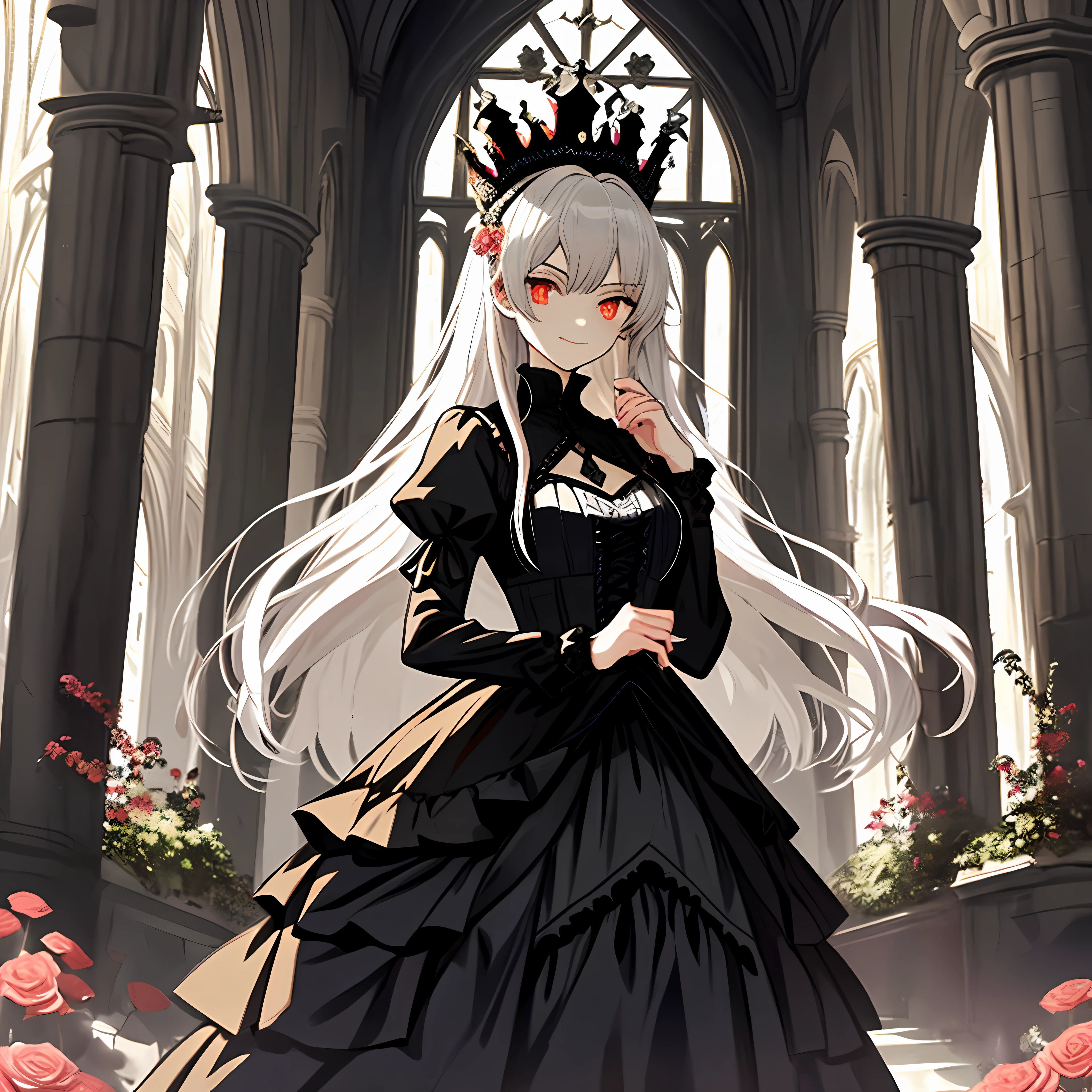 Anime - Stylistic image of a woman in a black dress with a crown, Elegant Gothic princess, gothic maiden anime girl, Anime girl wearing black dress, gothic princess portrait, anime key visual of elegant, Guweiz in Pixiv ArtStation, she is the queen of black roses, trending on artstation pixiv, Guweiz on ArtStation Pixiv