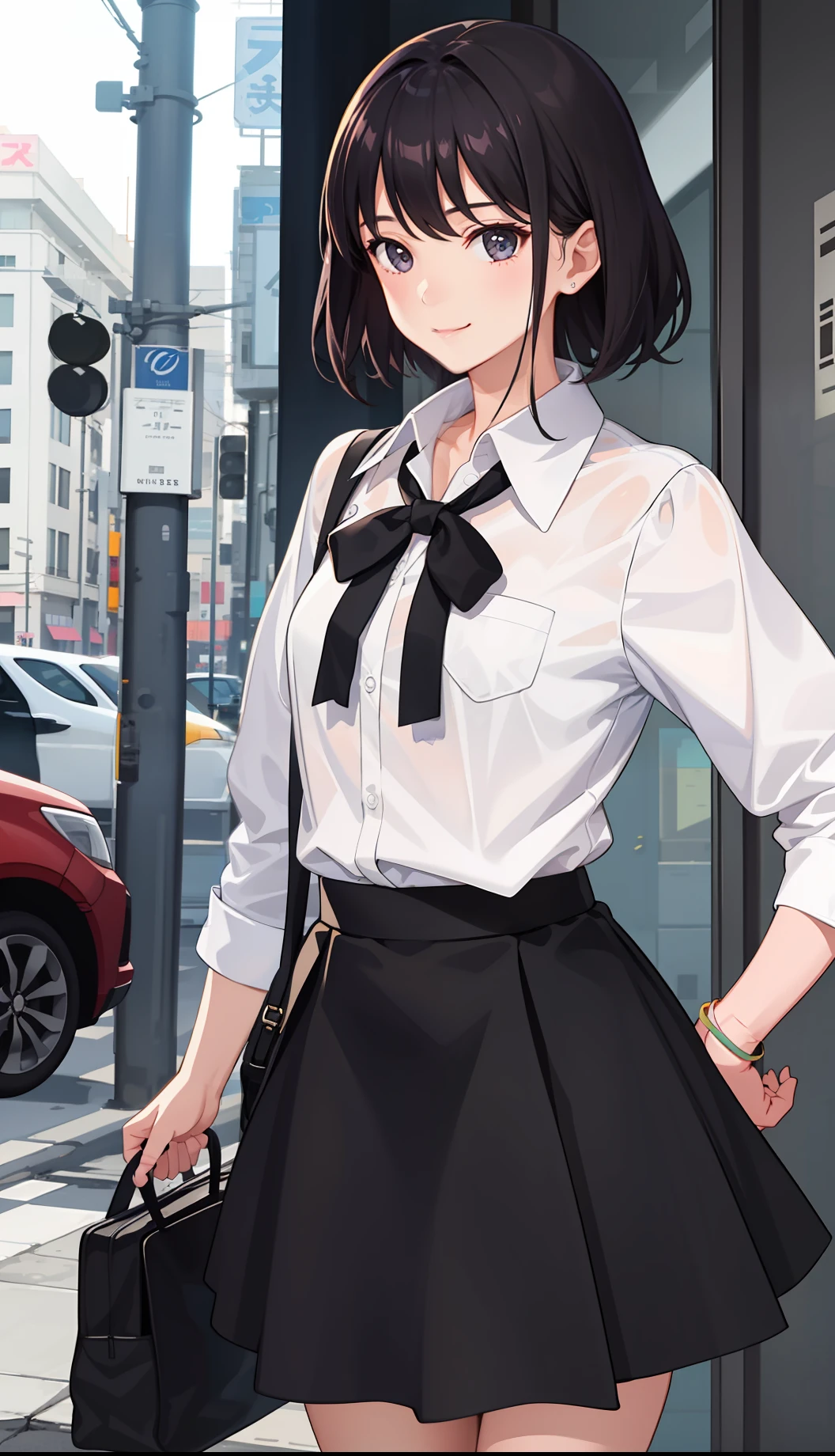 1girl in、A smile、The shirt、Blouse、skirt by the、(small tits)Chilarism、movement、