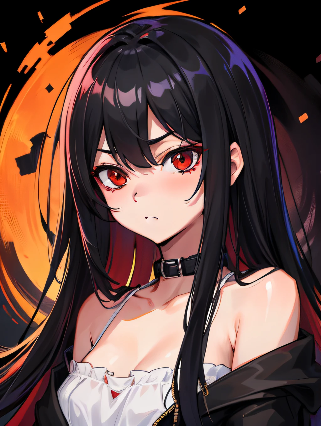 Ultra-detailed, long black hair, red eyes, accidentally bitten the teenager's face