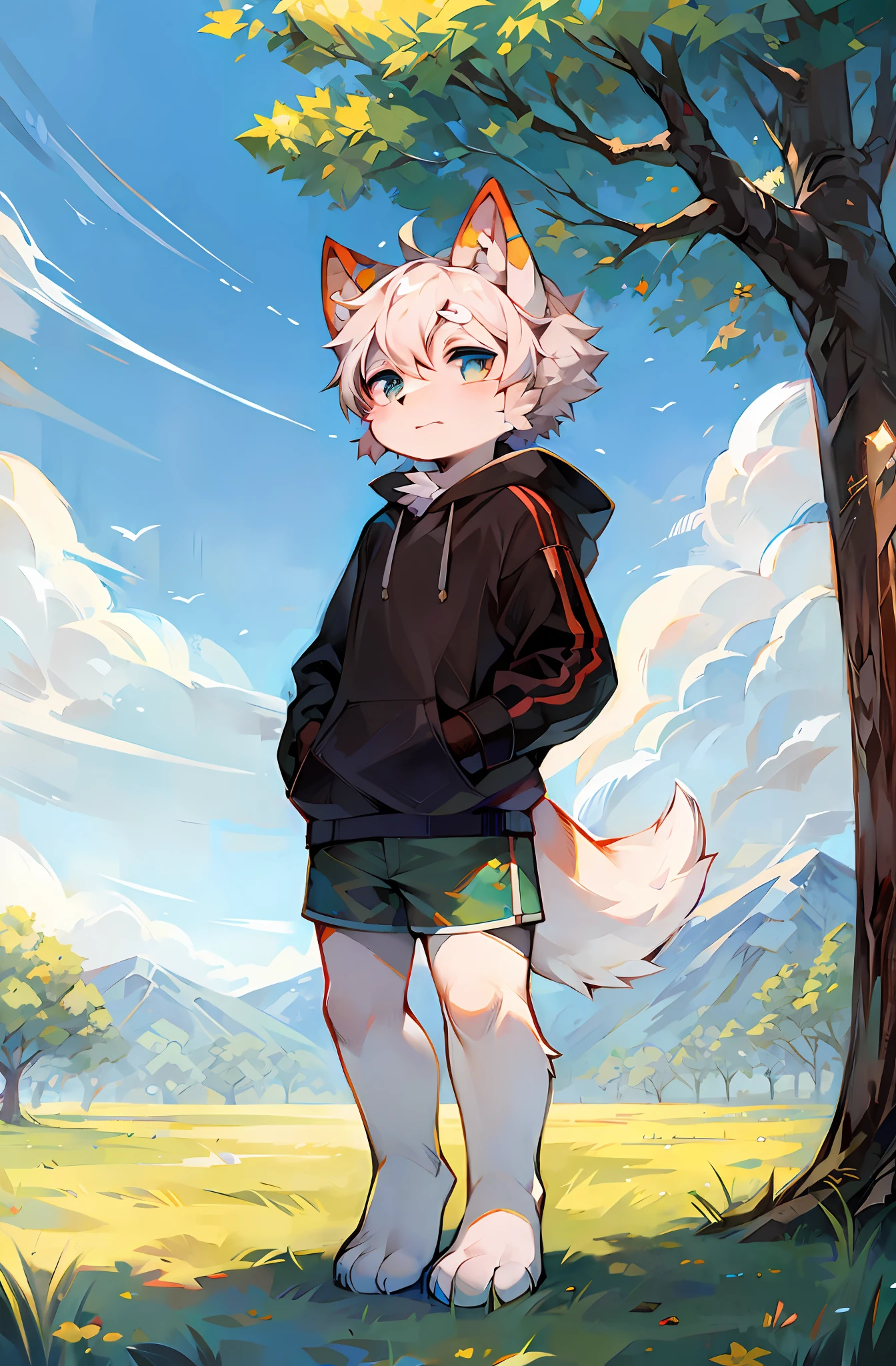 Clear lines，The left eye is blue