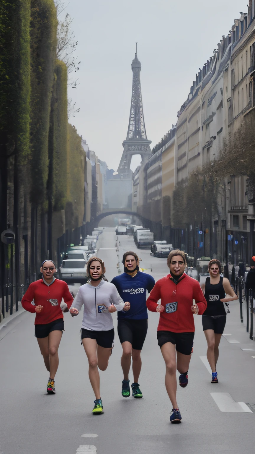 Maratonistas correndo em Paris, cinemactic, 8k, detalhado, highes definition, alta qualidade de imagem,