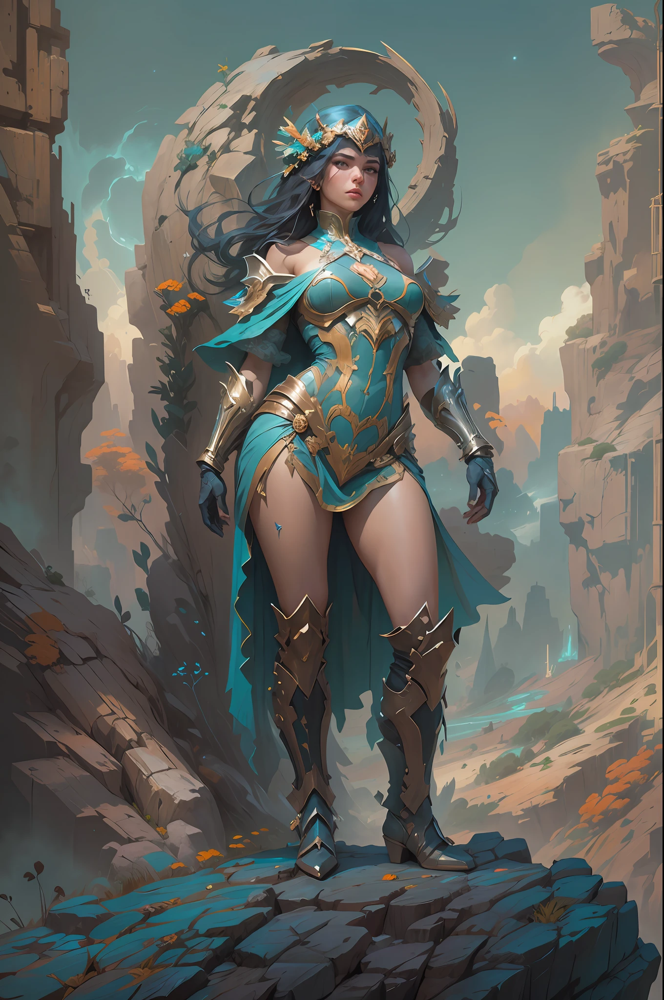 Portrait of a girl standing on a marvelous stone, standing gitl:1.2, (Low contrast ), colorfantasystyle, Oil painting on matte canvas, sharp detailed, the expanse scifi spacescape ceres colony, Intricate, Highly detailed, Digital painting, plethora of colors, smooth, Sharp focus, illustration, Unreal Engine 5, 8K, art by artgerm and greg rutkowski and alphonse mucha , art by midjourney