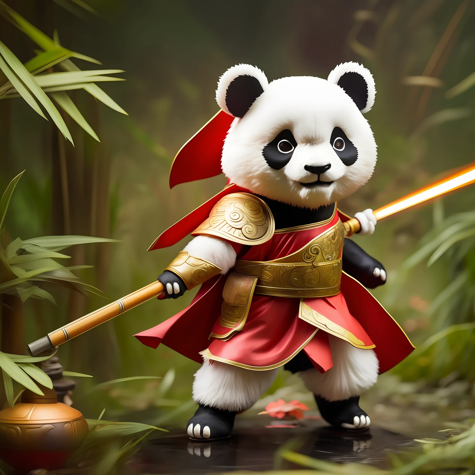 The panda wears a long red cape,Holding a bamboo stick, Official Splash Art, inspired by Park Hua, bian lian, teemo, Riot game concept art, official character art, pan ren wei, Inspired by Hu Zaobin, zhongli from genshin impact, league of legends character art, character splash art, offcial art