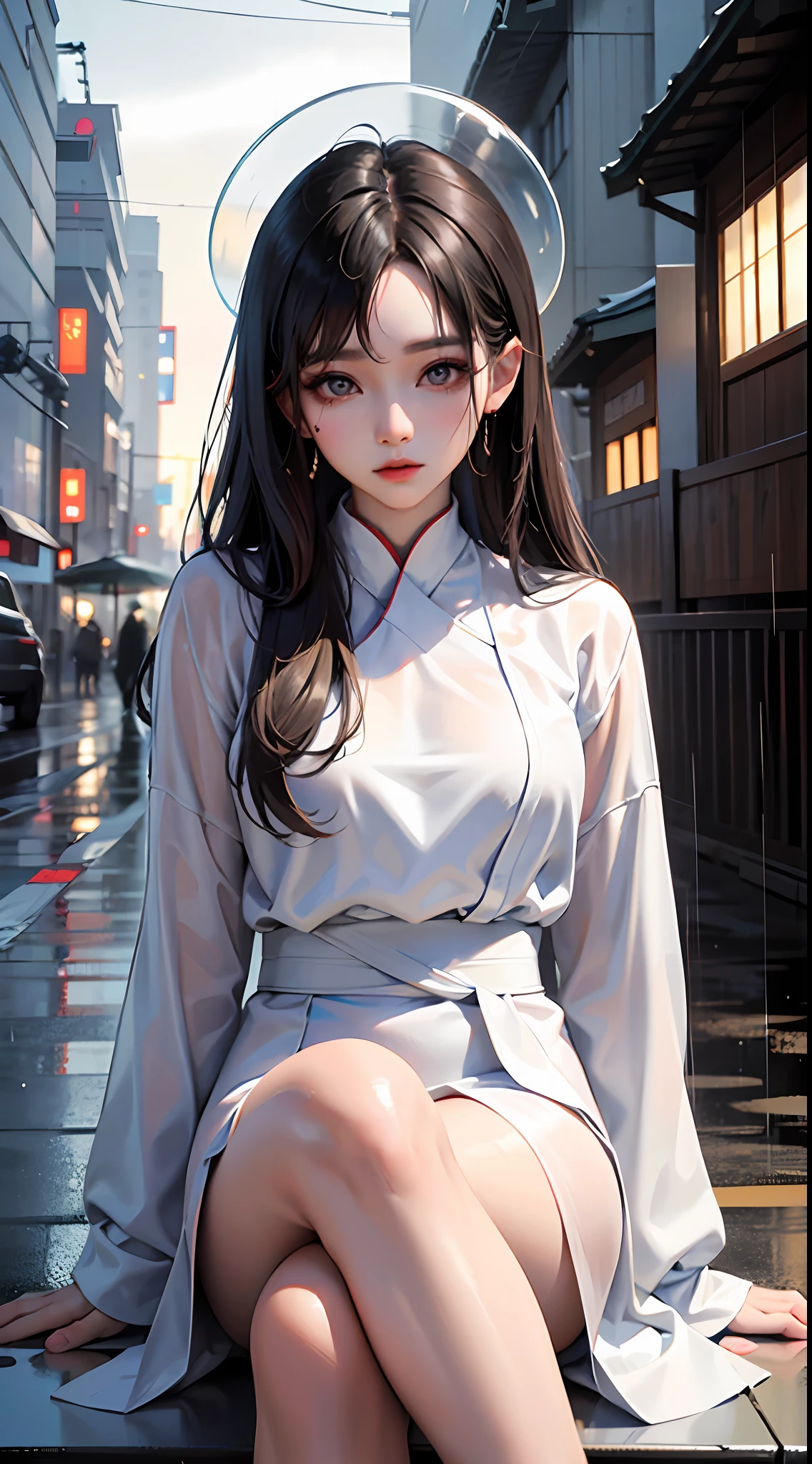 a woman in a white top standing in the rain, beautiful asian girl, beautiful south korean woman, korean girl, japanese model, by Yanjun Cheng, realistic. cheng yi, beautiful young korean woman, inspired by Yanjun Cheng, beautiful asian woman, by Zhang Han, asian features, beautiful japanese girls face, yanjun chengt, pretty girl standing in the rain