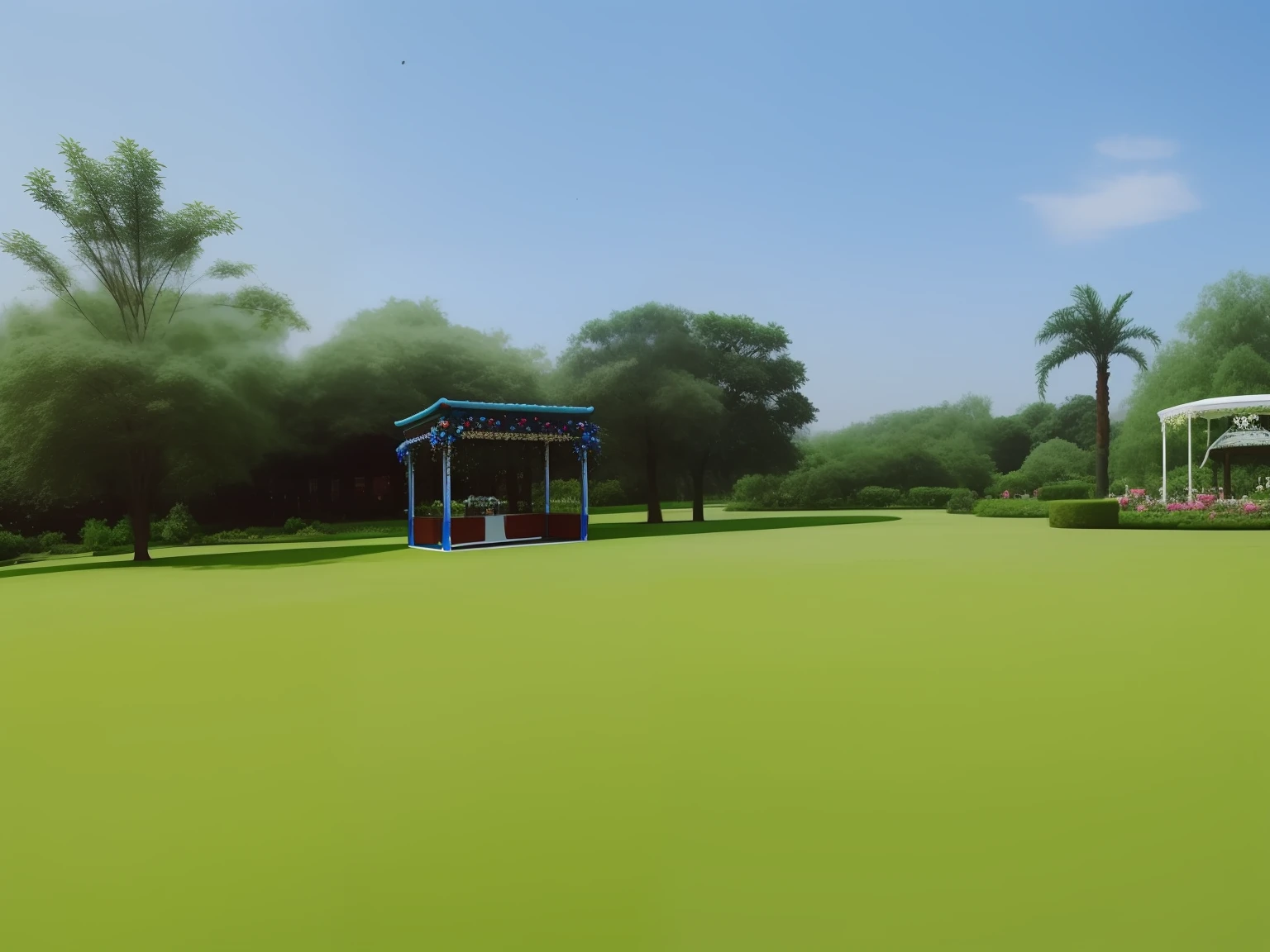 White chairs are added to the grass，Hold a Western-style wedding ceremony。