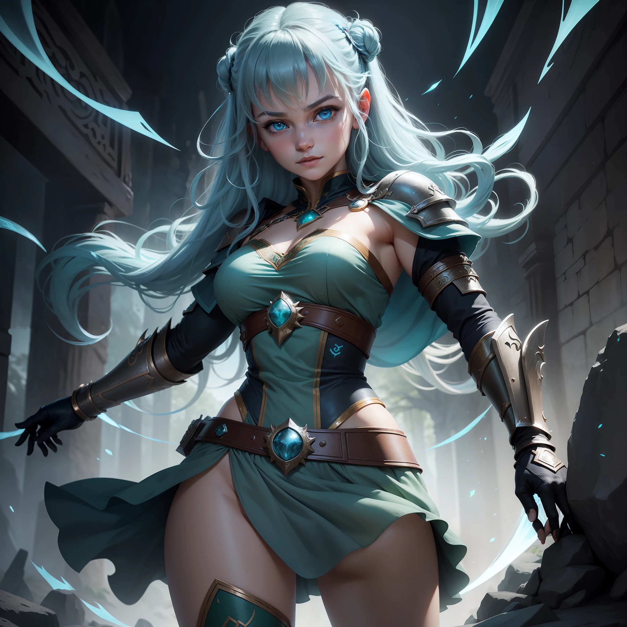 "An Exquisitely Detailed Photograph Of A Brave Warrior Princess Named Lyra, with Mesmerizing Heterochromia Eyes (one blue and one green), Radiant Glowing Runes Adorning Her Arms, and a Confident Expression, Engaging in an Epic Battle against Malevolent Shadows in an Otherworldly Realm at Dusk, captured with an Ultra-High-Resolution DSLR Camera and Enhanced with State-of-the-Art Graphics, Weaving an Immersive Storyline that Unveils the Ancient Secrets of the Enchanted Realm, Aspect Ratio: 9:16, VSDXL: 1.0."