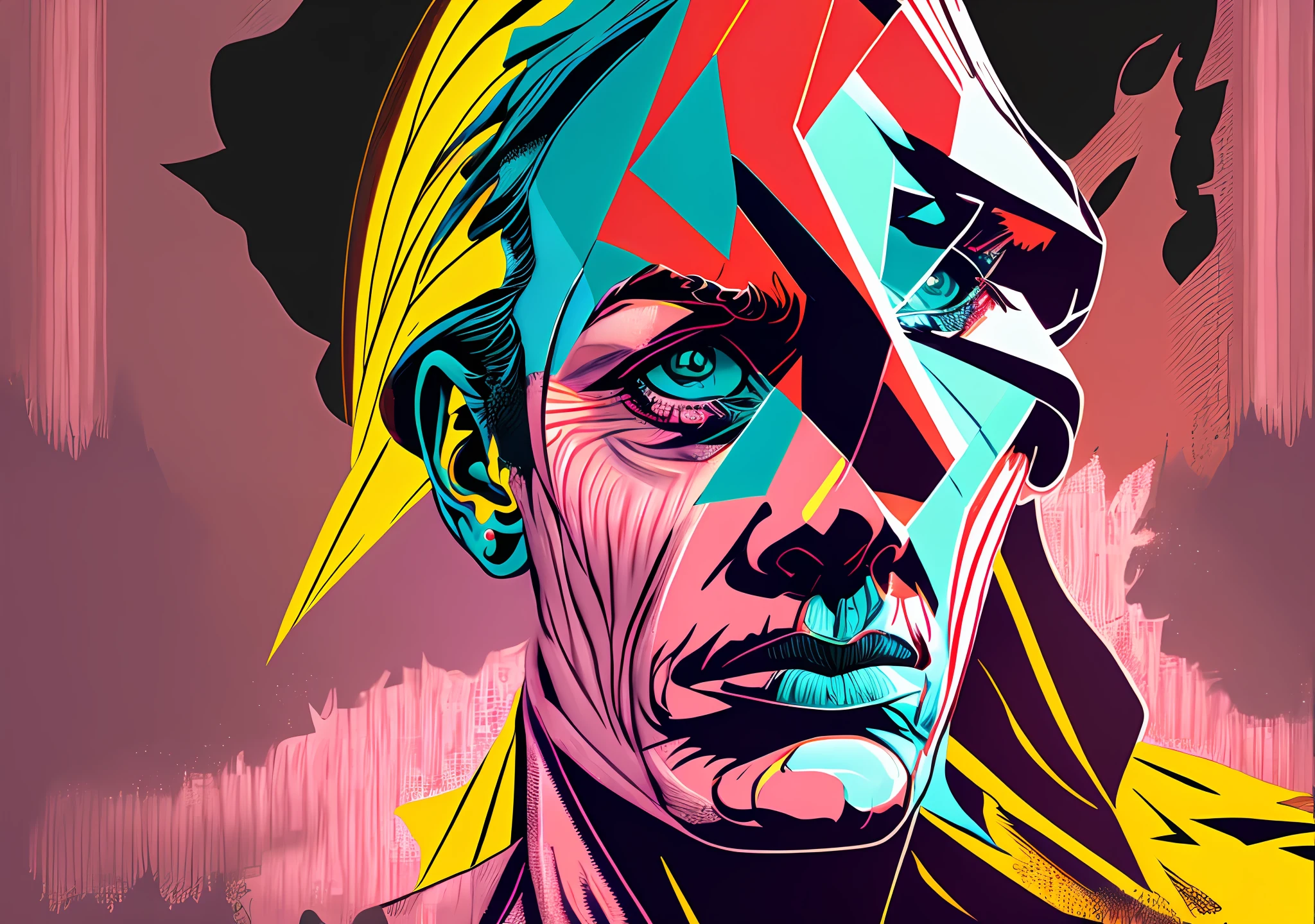 "Imagine an ultra-high definition world blending animation and reality with a vivid Pop Art aesthetic inspired by Andy Warhol. Depict a cool character in contemporary real-world fashion, seemingly stepping out from a HD film screen. This character experiences profound emotions; reflect them intensely in their eyes and facial expressions. Their pose tells a story: are they weary from battle or ready to spring into action? The dramatic chiaroscuro of your scene enhances the super-realism, and the snapshot of a poignant moment in this character's life connects the viewers to them as if they were real." --auto --s2