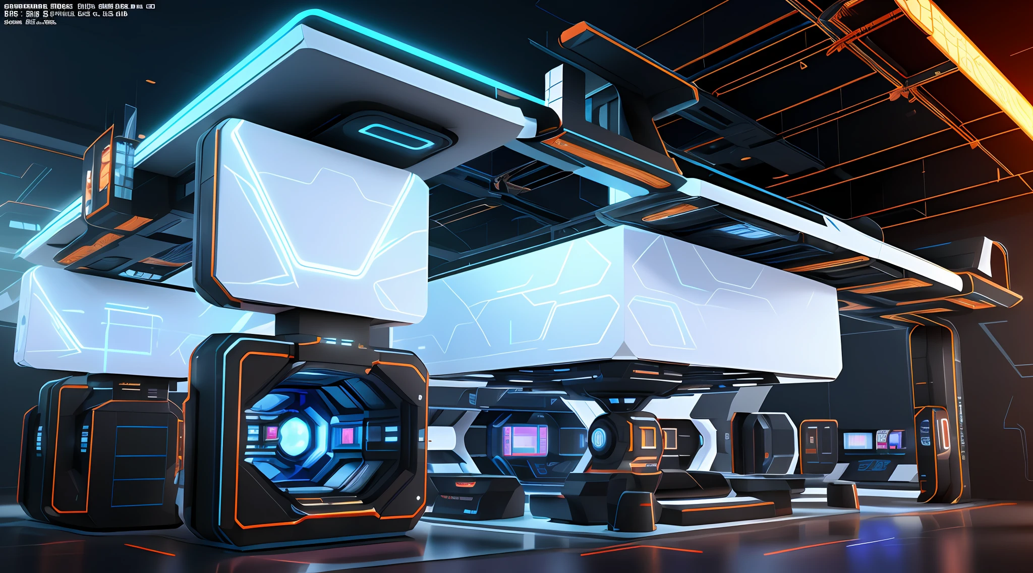 "(Futuristic interior close-up with exaggerated structure), 3D iOS room:1.2, Exhibition hall,Technologie,Creative concept:1.1, Cyber:1.2, scifi platform:1.1, 3d 8k render, 8K artistic rendering, Mix brightness:0.9, Color mixing:0.9)" 3d concept render, 3 d concept render, futuristic architecture concept, 3d cgi render
