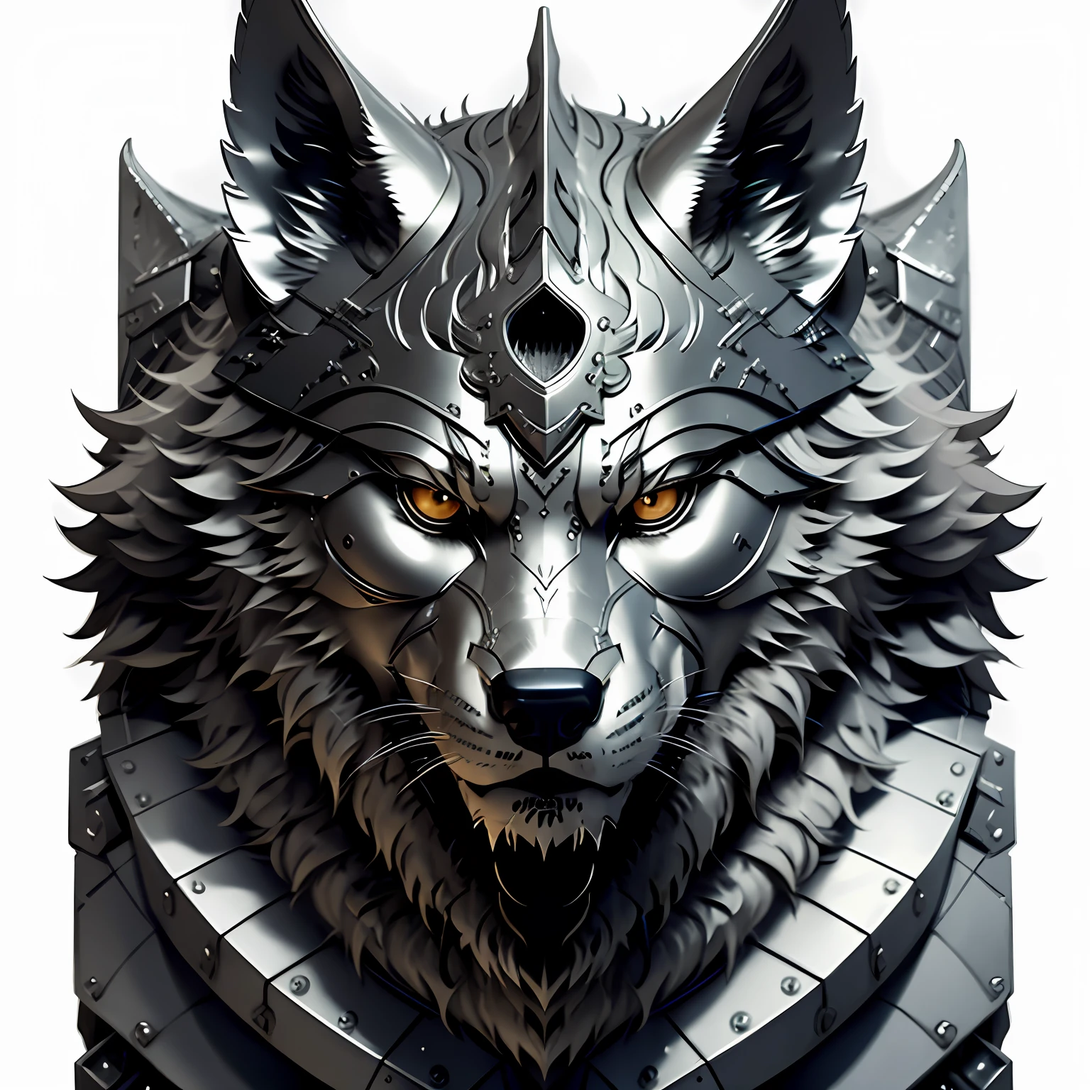 A w44p3n of a silver wolf on a white background