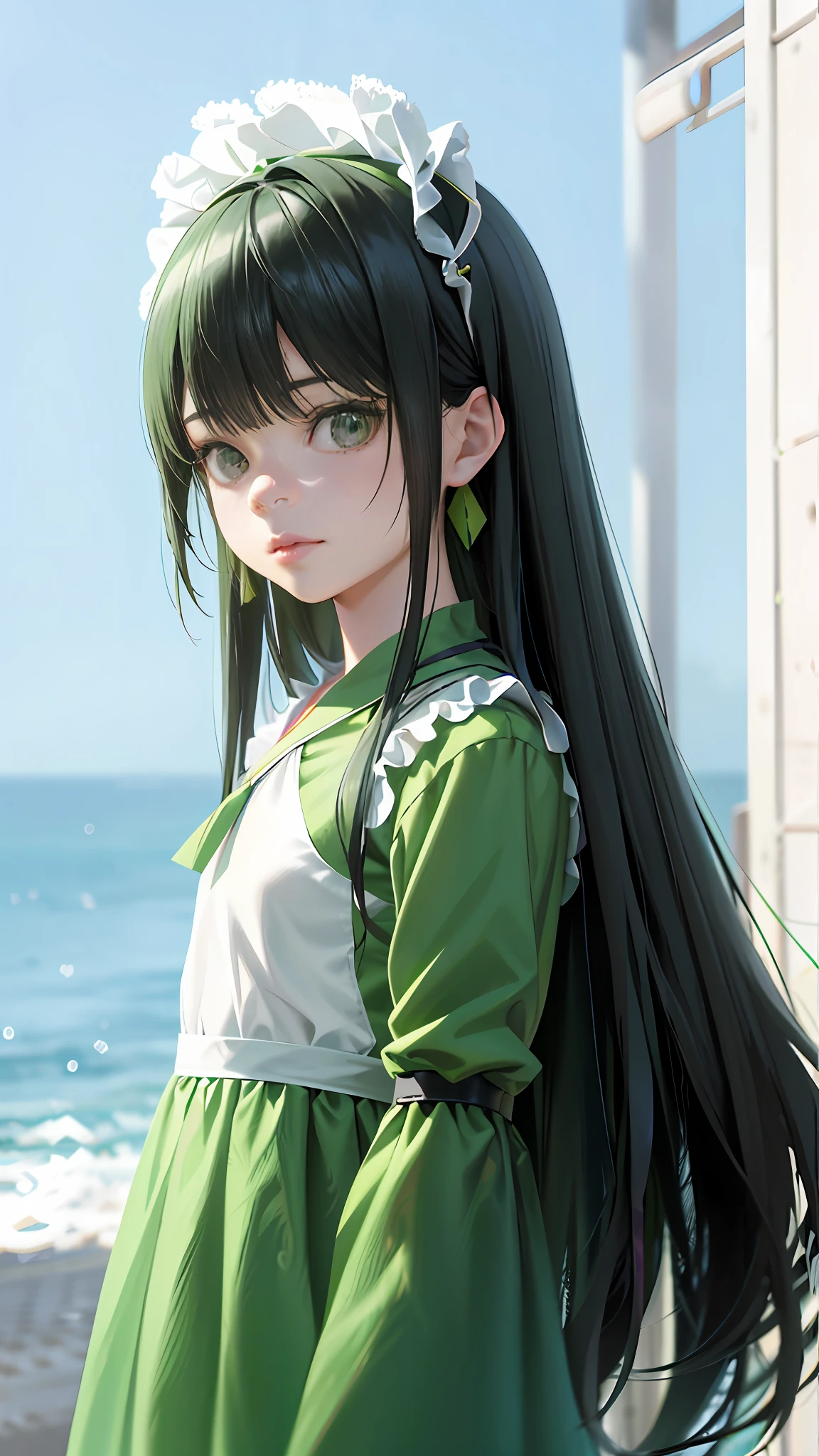 Anime girl posing for photo with long black hair and green dress, Realistic anime 3 D style, Realistic young anime girl, Smooth anime CG art, 3 d anime realistic, photorealistic anime girl rendering, Anime girl with long hair, render of a cute 3d anime girl, anime styled 3d, realistic anime artstyle, Photorealistic anime, made with anime painter studio