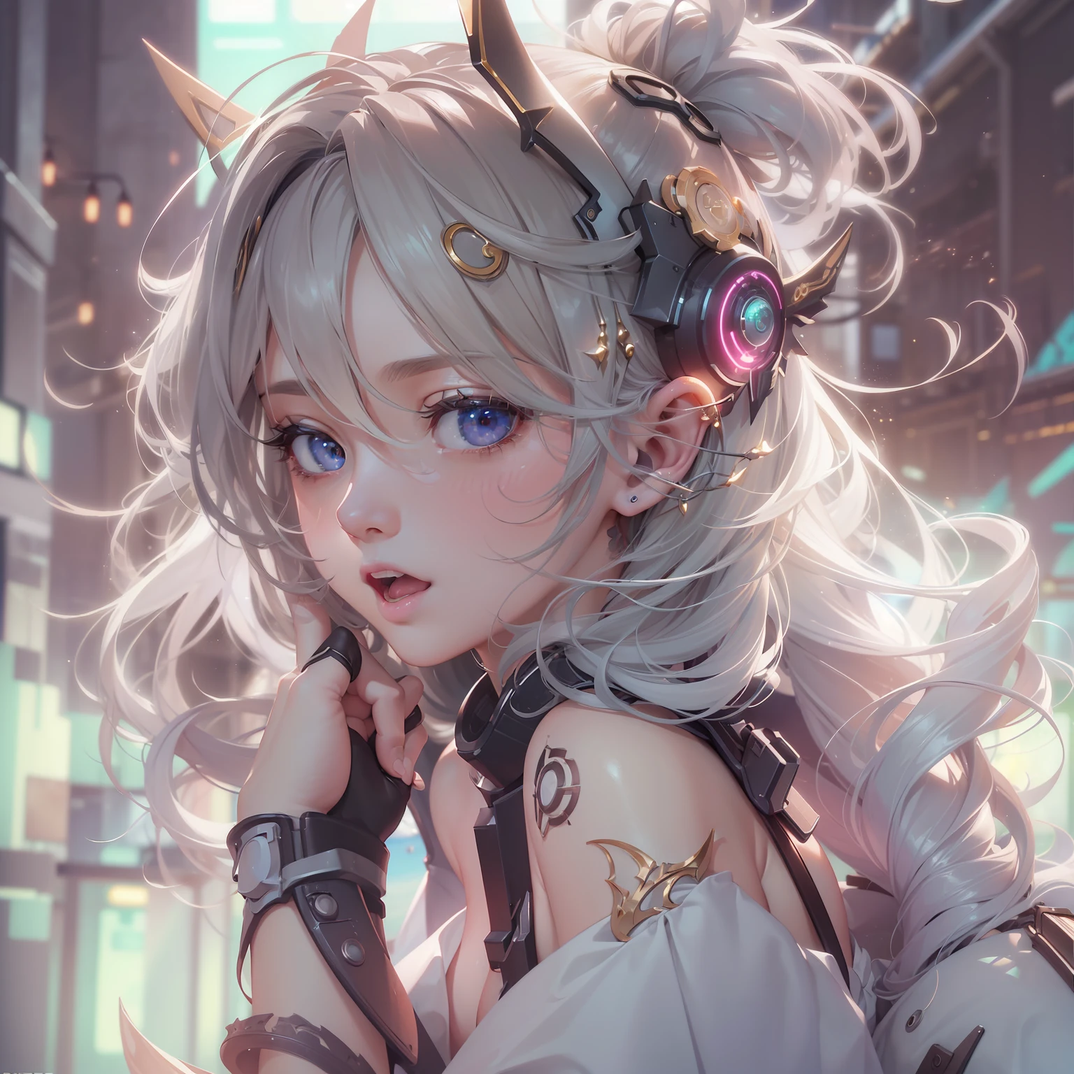 (((masterpiece)))、(((top-quality)))、((ultra-definition))、(High Definition CG Illustration)、((extremely delicate and beautiful))、(From Side)、Cinematic Light、独奏、full body Esbian、cyberpunked、2050s、animesque、girl with、trending on artstationh、Rachel Walker、