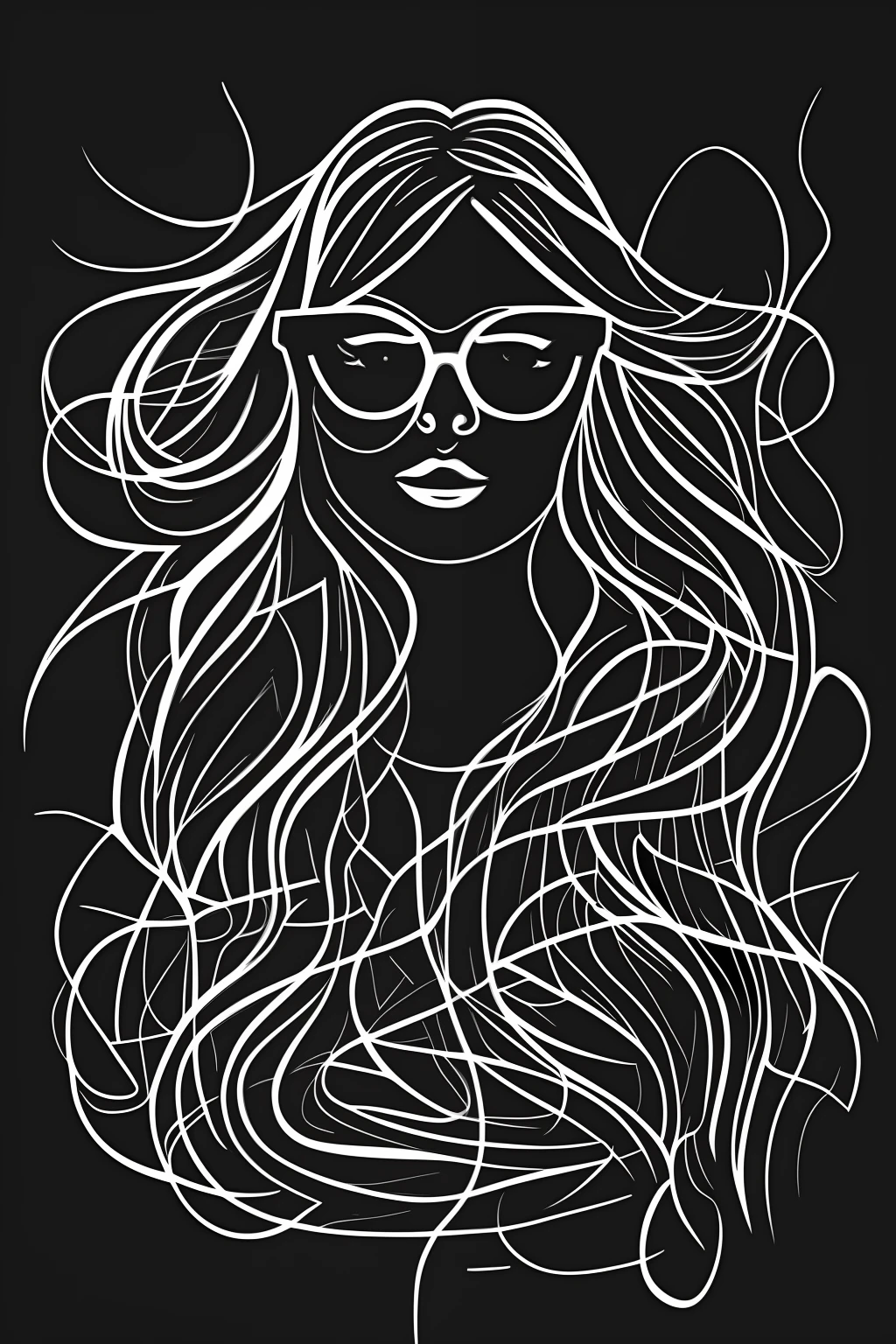 a black and white drawing of a beautifull woman naked with glasses, vector line - art style, illustration black outlining, illustration line art style, thick vector line art, line art portrait, exquisite line art, line art illustration, in style of digital illustration, vector line art, outlined art, vector style drawing, bold line art, glowwave girl portrait, thin line art