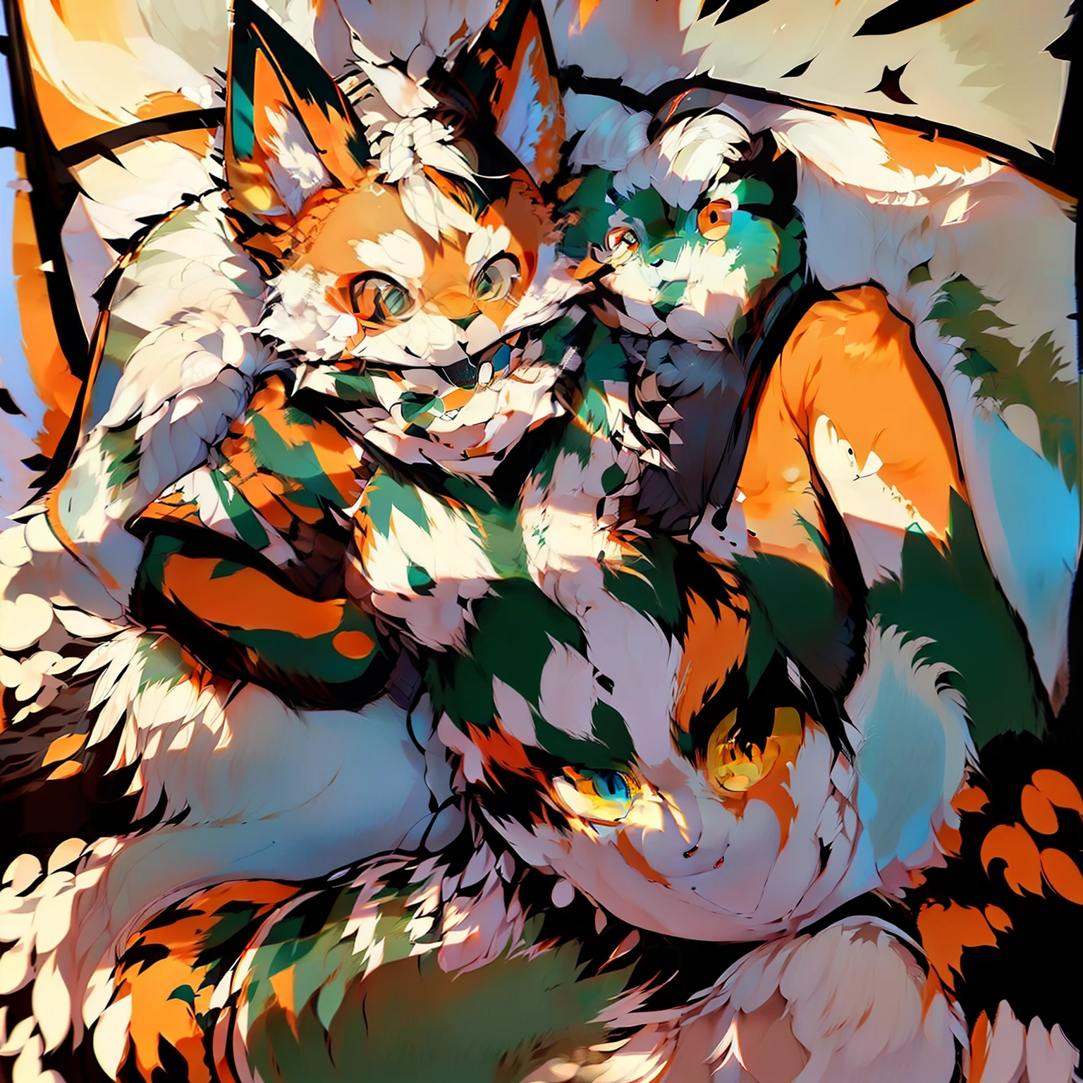 Fury,furry,Hairy all over,Fox lineage,schoolgirls,Beast too,Cute style,Whole body make,onbed,Japanese style,Orange skin,Blue eyes,There are also side beasts