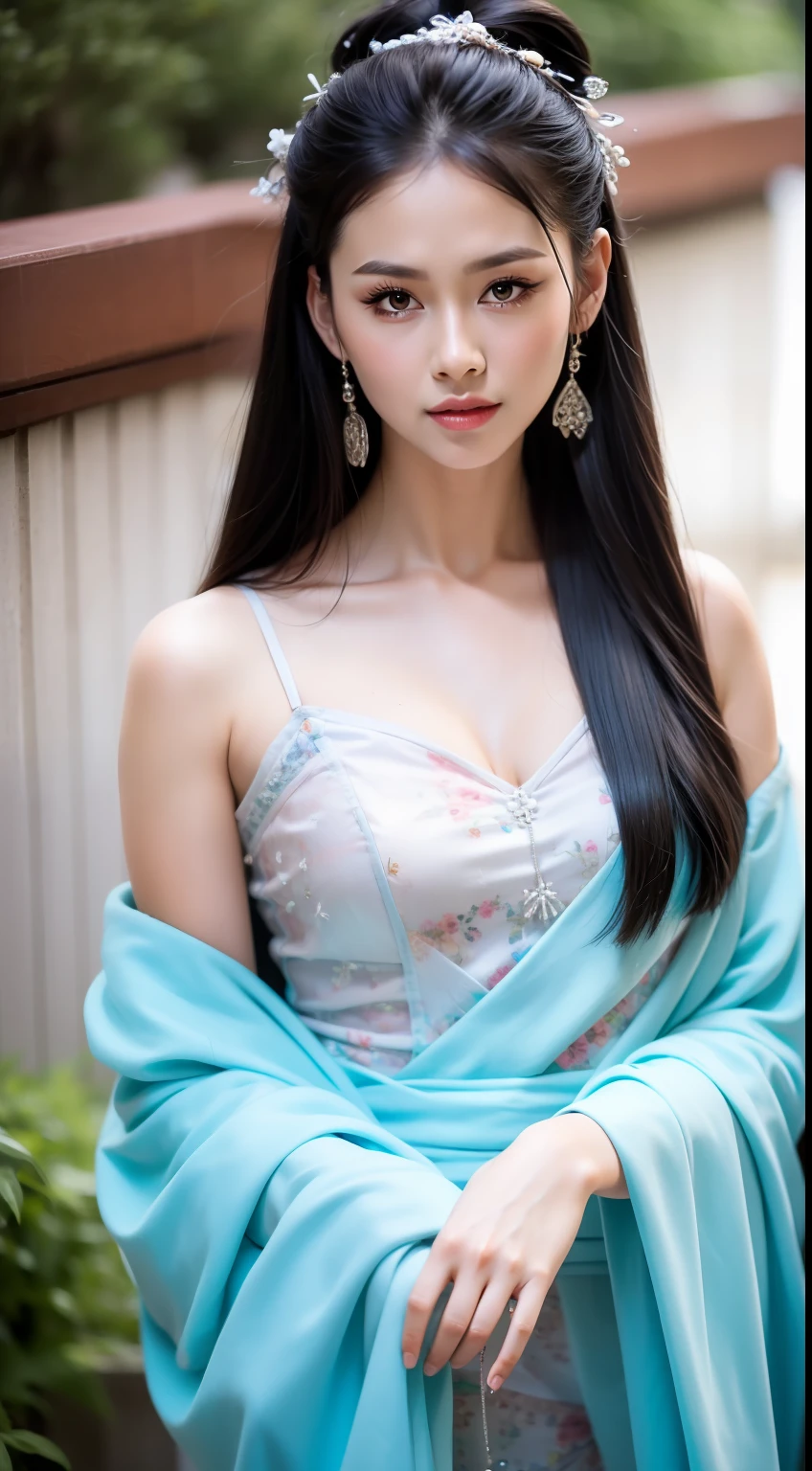 Fashion model 16 years old [[[[closeup cleavage]]]], [[[[boobgasm]]]], [[[[coll]]]], [[[[bshoulders]]]], perfect  eyes, Perfect iris，Perfect lips，perfect teeth，Perfect skin，Slender face，Soft front light，hdr，Movie girl，Casual，Wisteria in the background；（pastel colour：1.2）