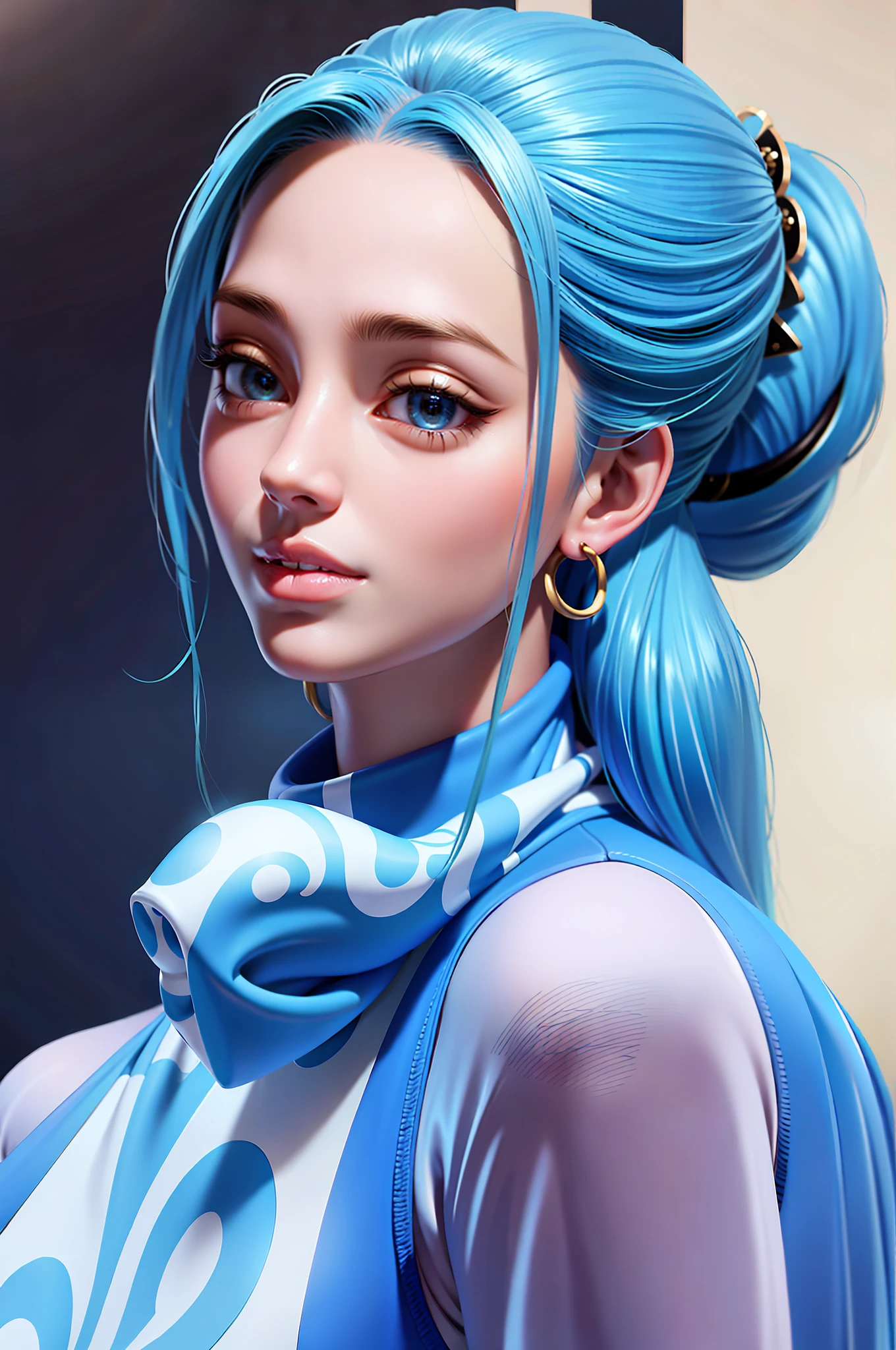 a close up of a person with blue hair and a scarf, artgerm. high detail, portrait knights of zodiac girl, extremely detailed artgerm, artgerm detailed, style artgerm, artgerm. anime illustration, artgerm lau, character art closeup, lucio as a woman, portrait of jinx from arcane, artgerm portrait