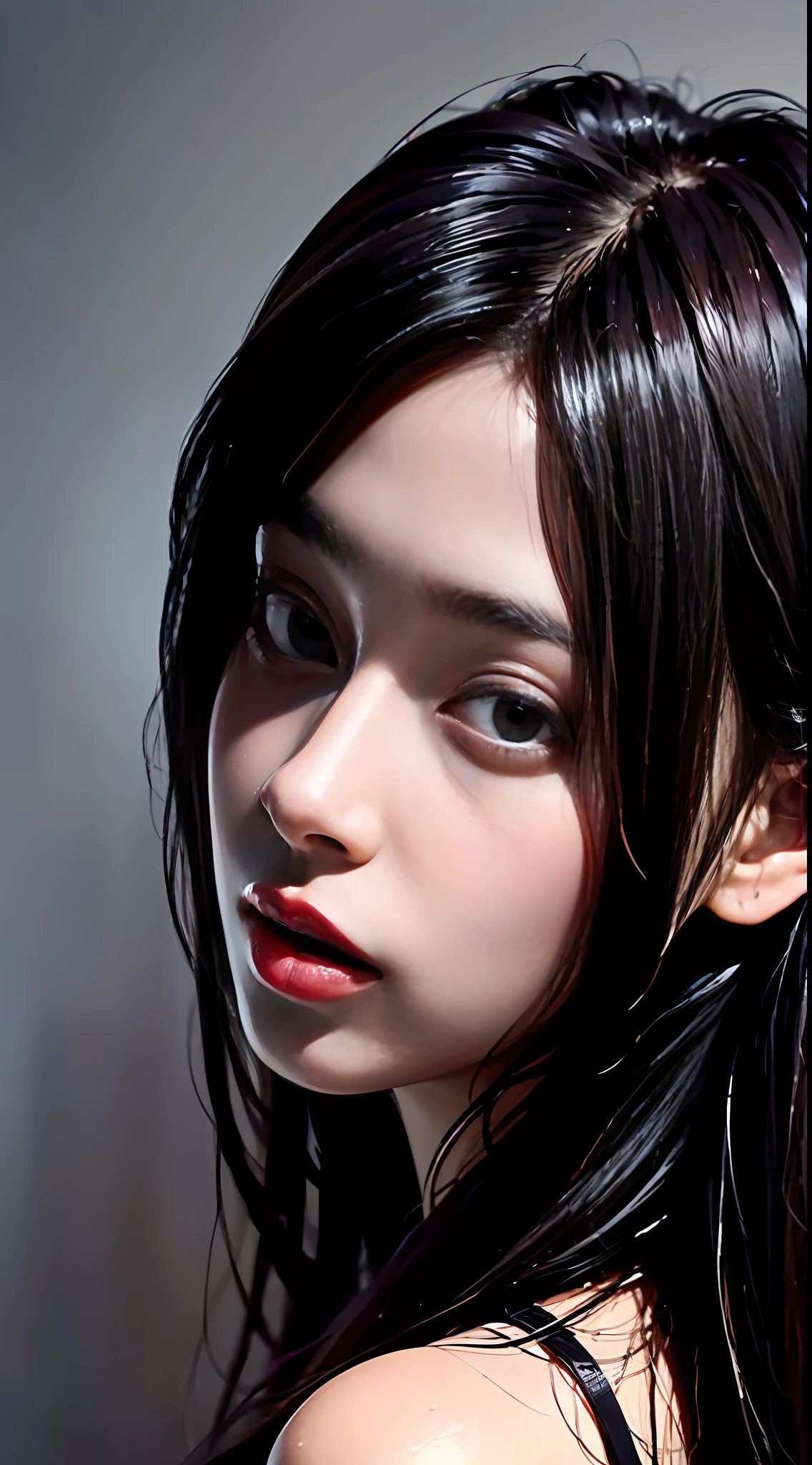 best qualtiy,tmasterpiece,超高分辨率,(真实感:1.4),RAW photogr,12 year old girl,facial closeups,in the darkness nigth,deep shading,low tune,Cold light Rembrandt light and shadow,Soft focus background