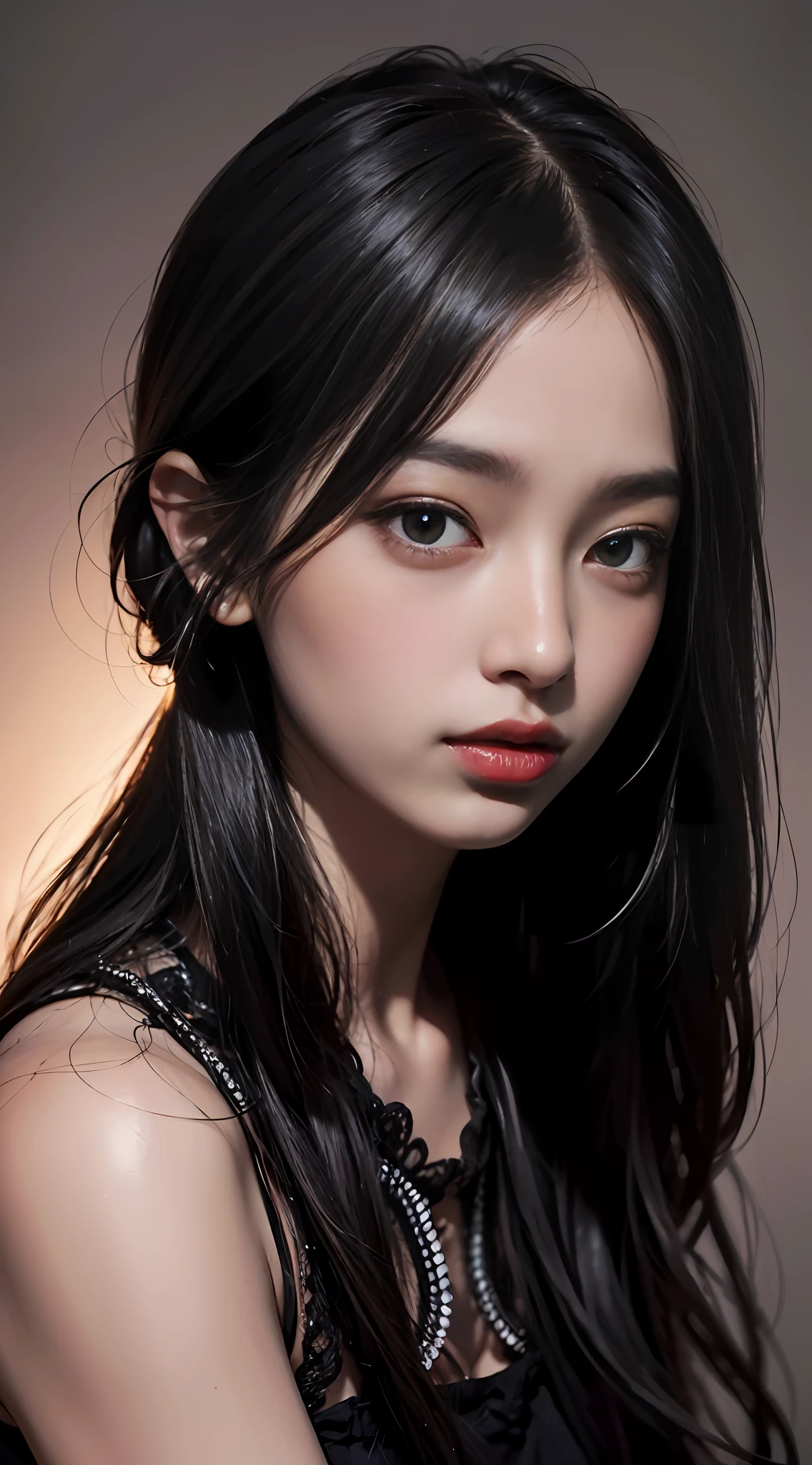 best qualtiy，tmasterpiece，超高分辨率，（真实感：1.4），RAW photogr，bit girl，facial closeups，Highlight the eyes，Cute expressions，in the darkness nigth，deep shading，low tune，Cold light Rembrandt light and shadow，Soft focus background