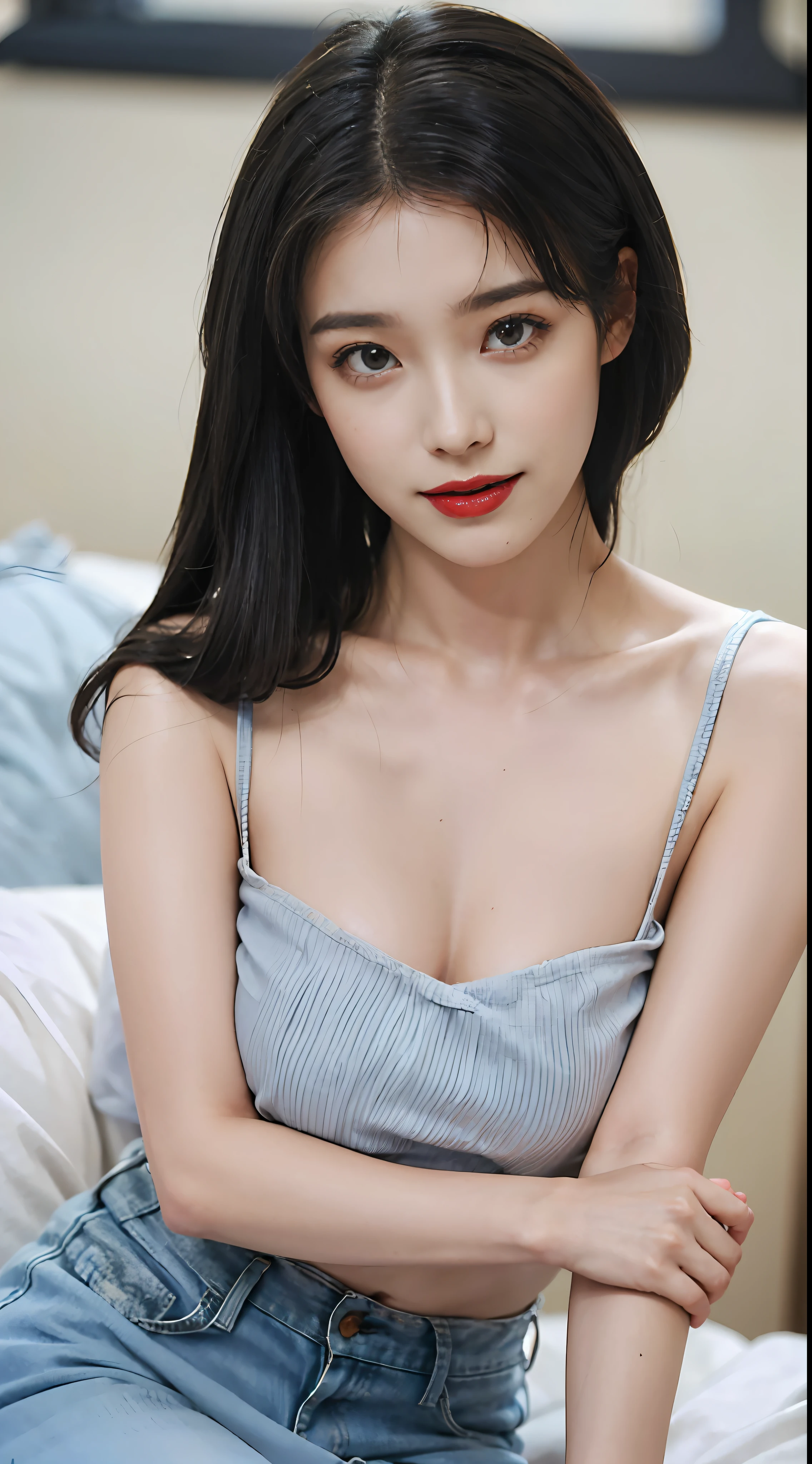 ((Best Quality, 8K, Masterpiece: 1.3)), 1girl, Slim Abs Beauty: 1.3, (Hairstyle Casual, Big Breasts: 1.2), Dress: 1.1, Super Fine Face, Fine Eyes, Double Eyelids, Smile, Home, Full Body, Dynamic Angle, Close Up, CPL Filter, Blurry Background, Bokeh, Blue Hour