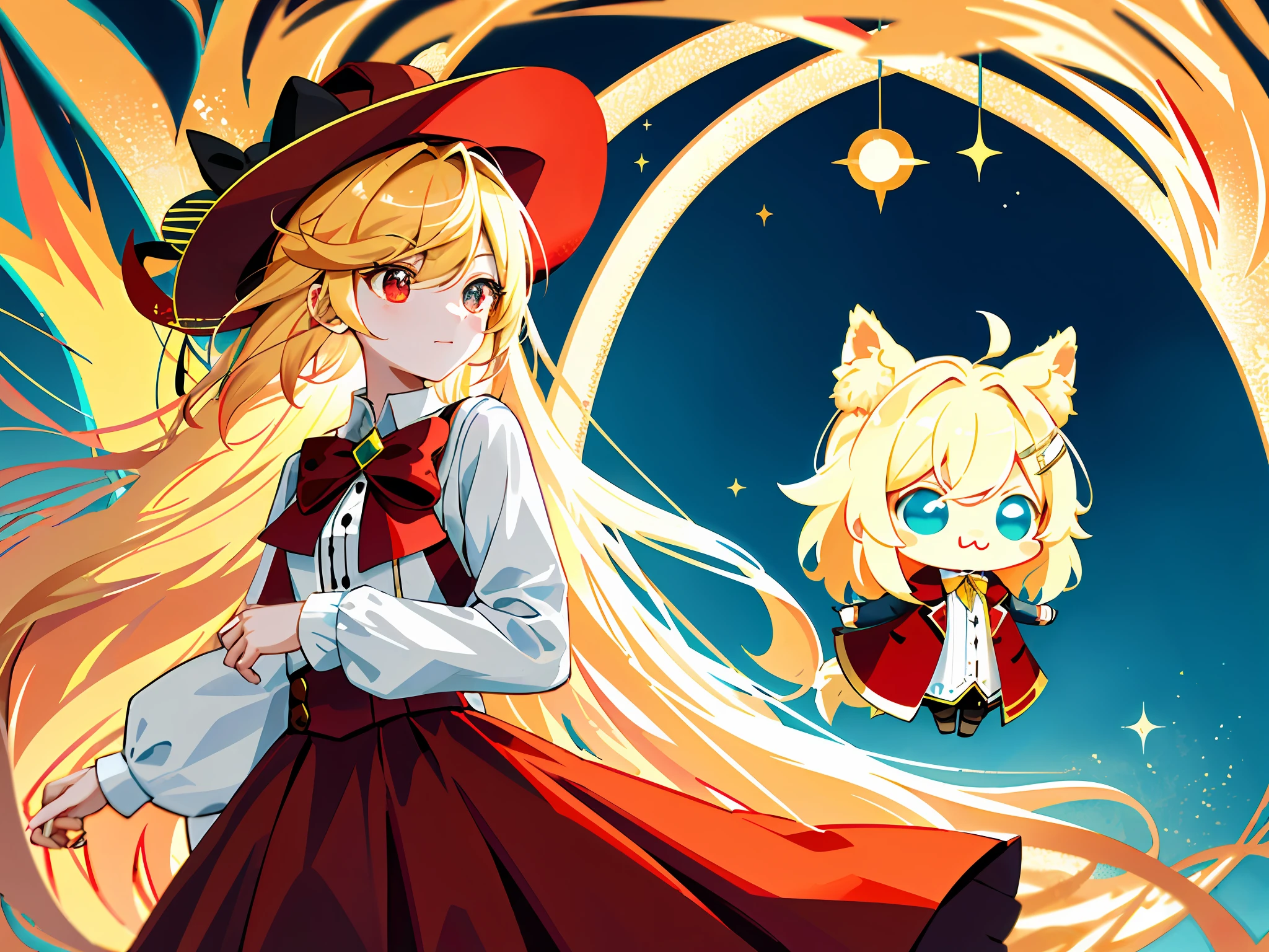 telegraph stickers design,Advanced digital chibi art in chibi art style,cute character,Anime moe art style kawaii chibi,Chibi style with full body commission,Western-style aristocracy。Dressed in Western-style aristocratic attire,A crimson coat draped over a crisp white shirt,Ruby burning on the bow tie on the chest,beautiful blonde hair,Semi-long hair ends down to the shoulders,A pair of eyes like the sea,In the colorful light and shadow, the remaining clear light flows,A well-mannered Western aristocrat who came out of the Middle Ages,Height about one meter six