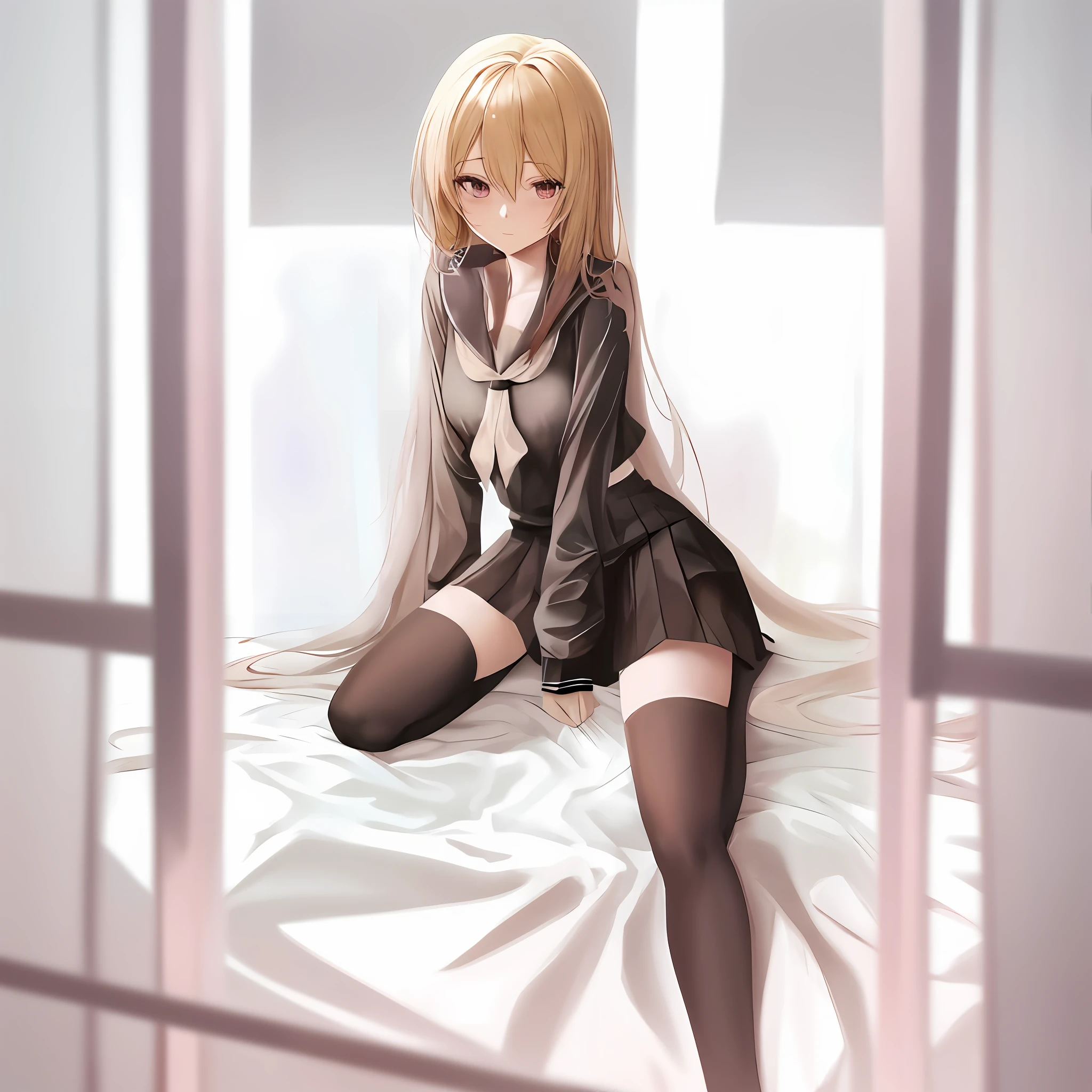 Anime girl sitting on bed in short skirt and black shirt, seductive anime girls, Beautiful Anime High School Girls, Anime girl with long hair, Anime girl wearing black dress, Blonde anime girl with long hair, Anime girl, beautiful anime girl crouching, Beautiful anime girl, attractive anime girls, An anime girl, anime visual of a cute girl