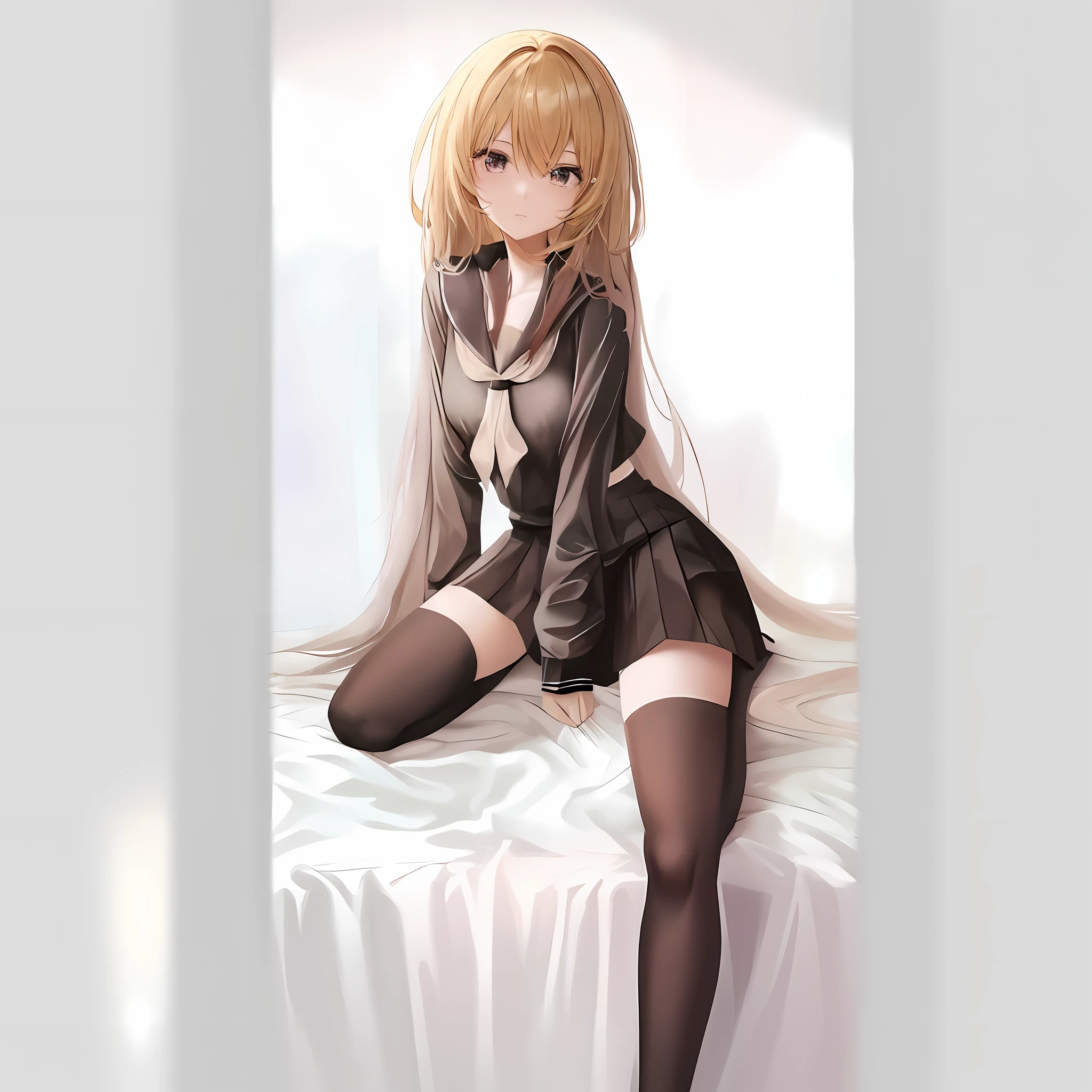 Anime girl sitting on bed in short skirt and black shirt, seductive anime girls, Beautiful Anime High School Girls, Anime girl with long hair, Anime girl wearing black dress, Blonde anime girl with long hair, Anime girl, beautiful anime girl crouching, Beautiful anime girl, attractive anime girls, An anime girl, anime visual of a cute girl
