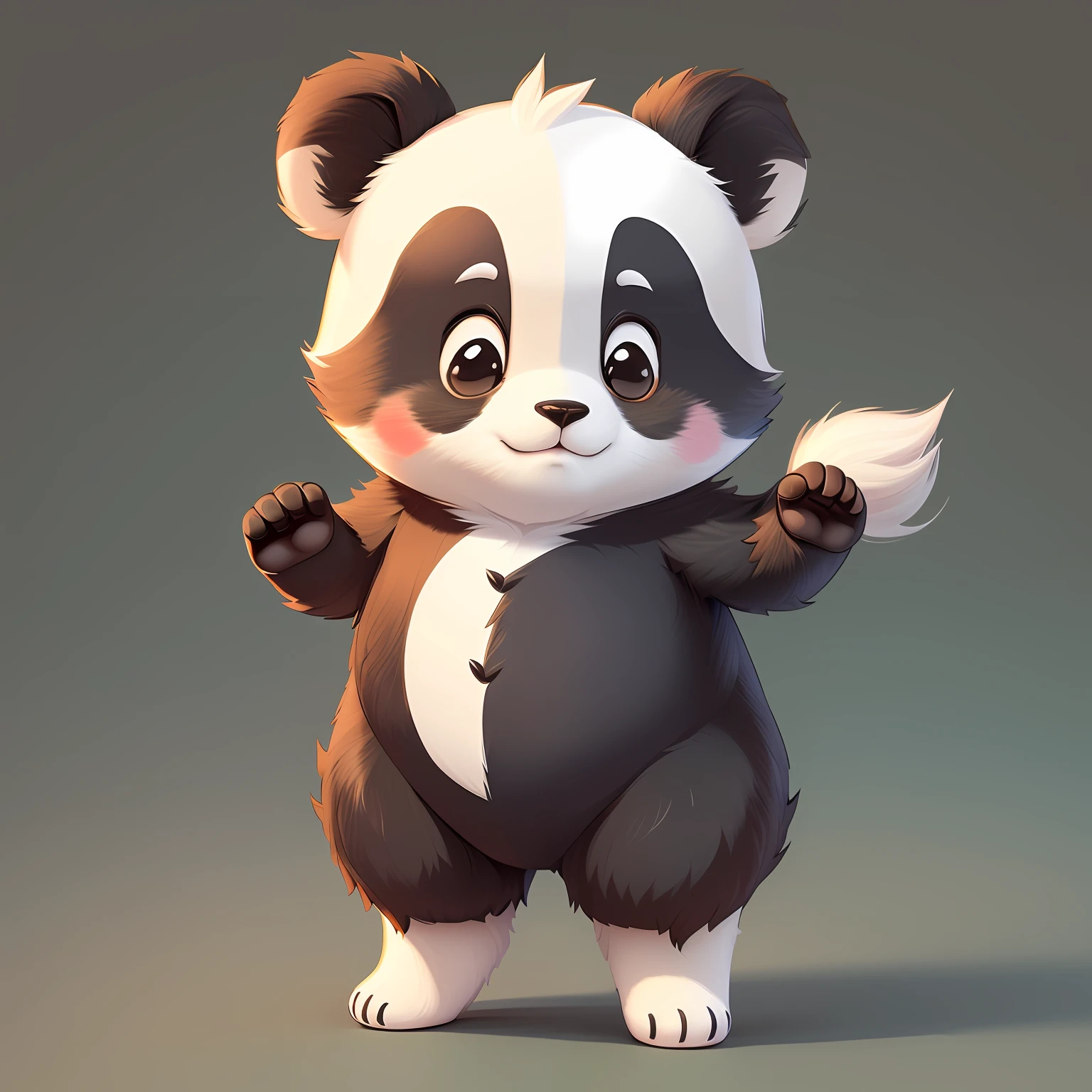Cartoon panda bear with paws up and paws sticking out, lovely digital painting, Cute panda, cute 3 d render, Cute detailed digital art, adorable digital art, Cute cartoon character, high detailed cartoon, a cute giant panda, cute character, 3 d render stylized, Panda, childrens art in artstation, toon render keyshot, panda panda panda，stand posture，White furry belly
