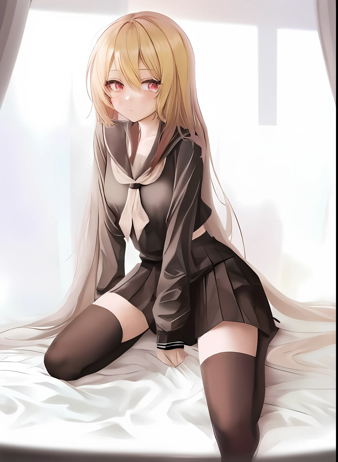 Anime girl sitting on bed in short skirt and black shirt, seductive anime girls, Beautiful Anime High School Girls, Anime girl with long hair, Anime girl wearing black dress, Blonde anime girl with long hair, Anime girl, beautiful anime girl crouching, attractive anime girls, Beautiful anime girl, anime visual of a cute girl, An anime girl