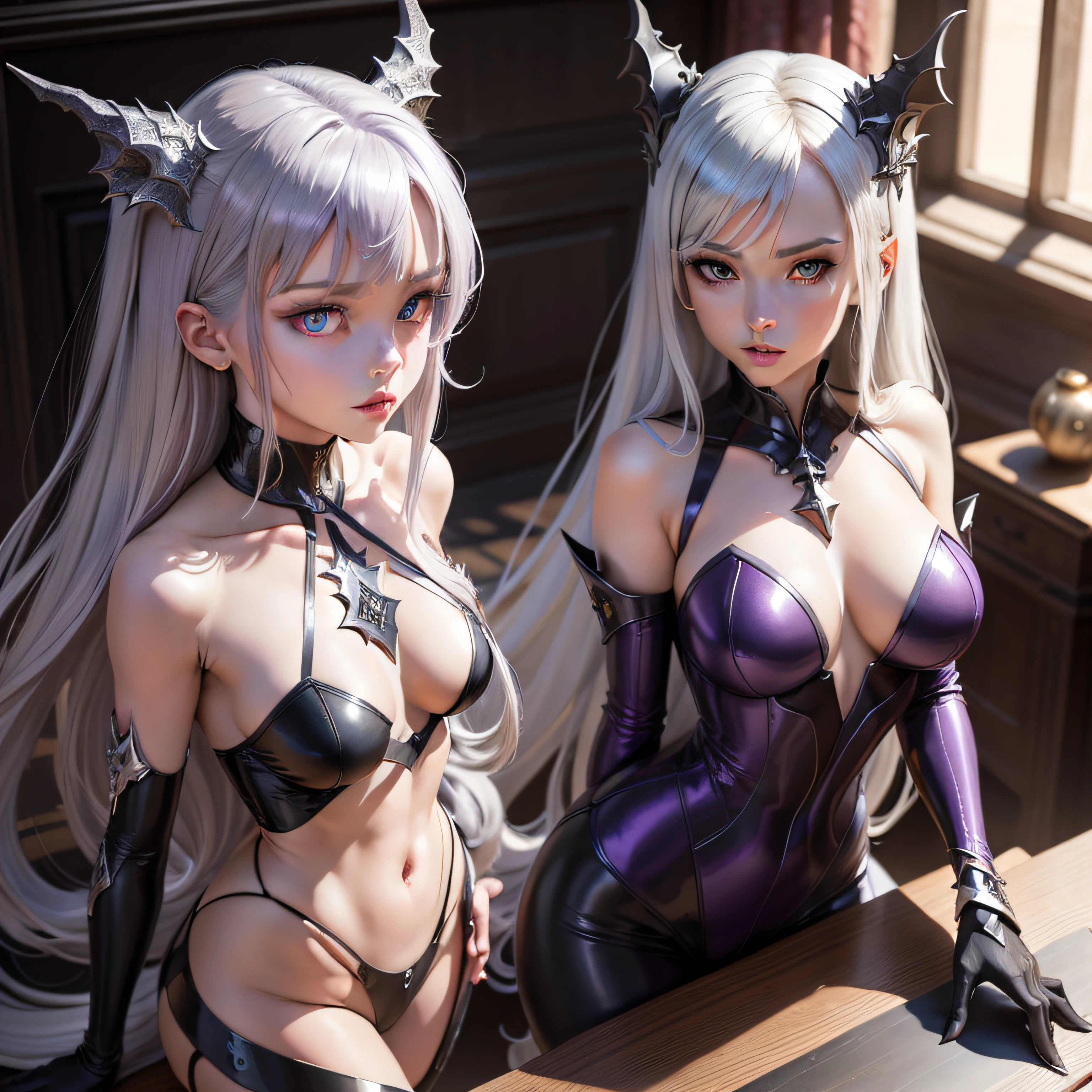 European and American style,silber hair,gotik,Purple pupils,Dragons,bare-legged,Big breasts ,Ark of tomorrow,Single figure graph