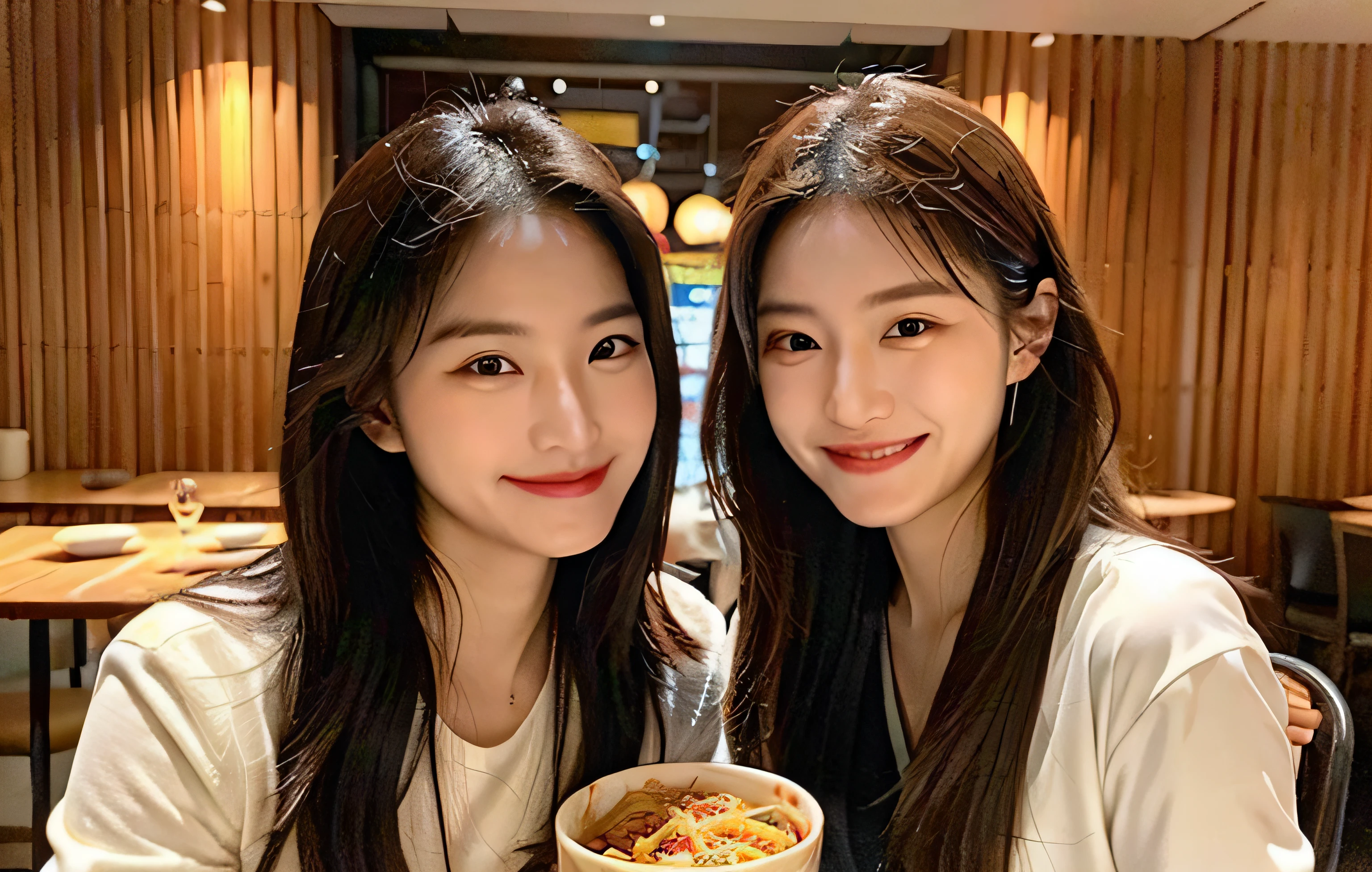 ((Realistic lighting, Best quality, 8K, Masterpiece: 1.3)), (best quality,masterpiece:1.2),(realistic,photo-realistic:1.37), family photo contains 1 Man 1 Woman with 1 Boy and 1 child , restaurant background,(upper body: 1.2),(smile:1.15),happy face, Beautiful detailed eyes, their face radiating with joy as she savors a small chinese bowl of fried noodles, with a few pieces of soy sauce chicken meat on top of noodles, they are looking for each other and feeling happy.